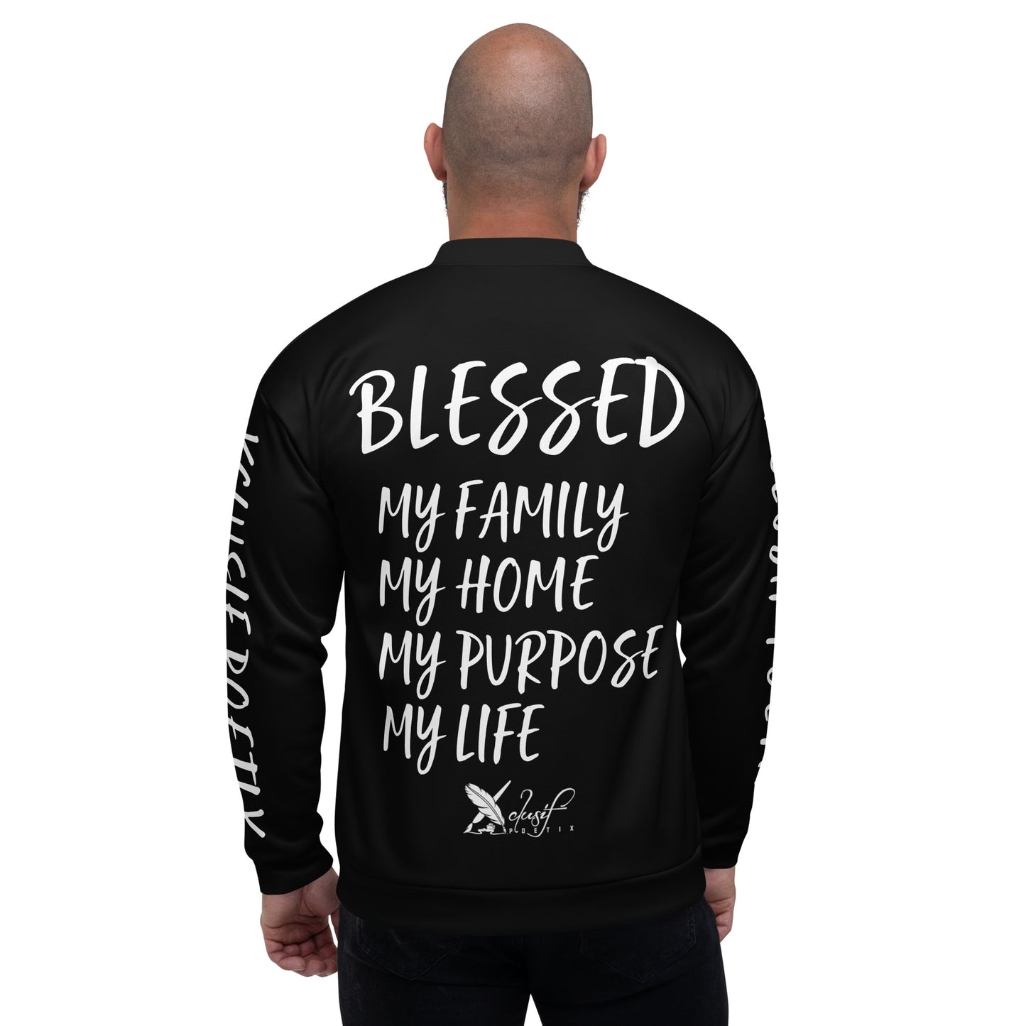 BLESSED BY XCLUSIF POETIX BLACK & WHITE Unisex Bomber Jacket