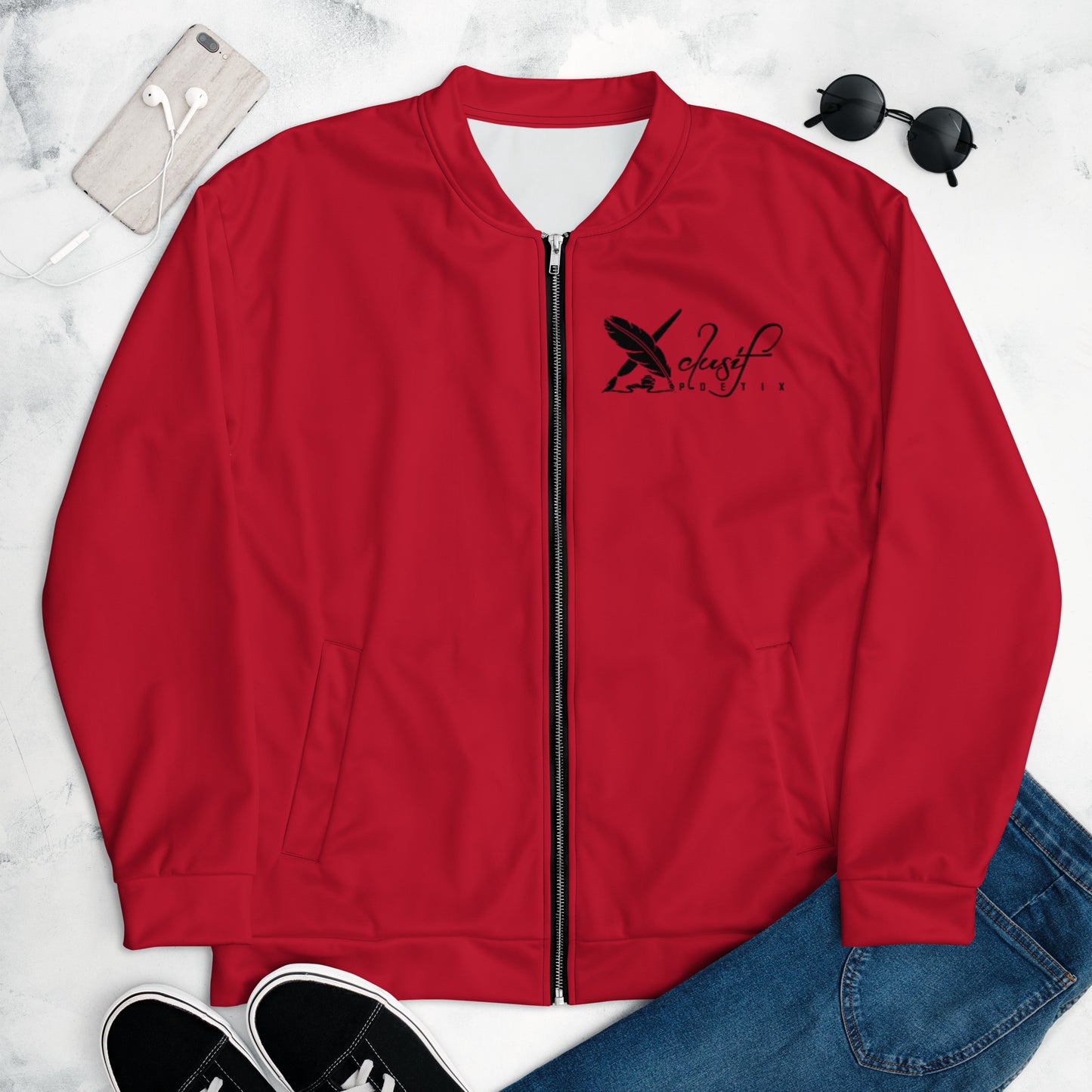 XCLUSIF POETIX RED & BLACK LOGO Unisex Bomber Jacket