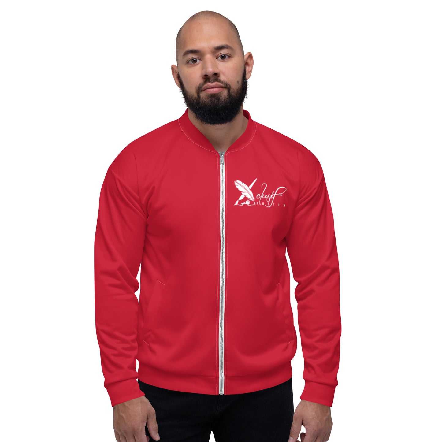 XCLUSIF POETIX RED & WHITE LOGO Unisex Bomber Jacket