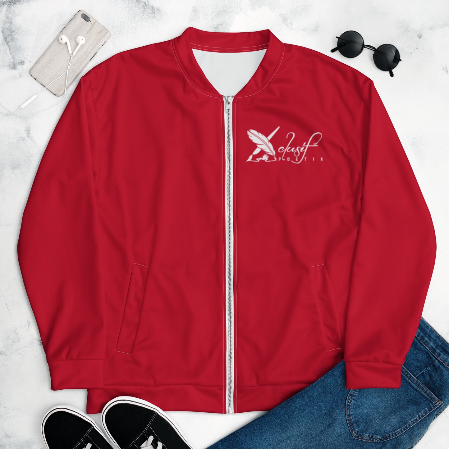 XCLUSIF POETIX RED & WHITE LOGO Unisex Bomber Jacket