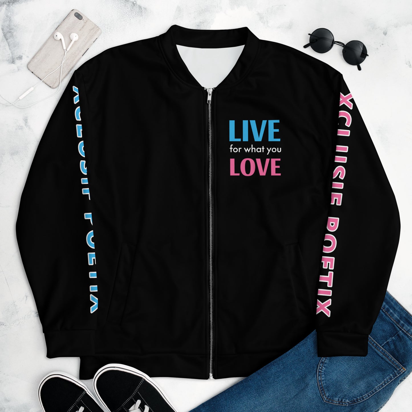 "LIVE FOR WHAT YOU LOVE" BY XCLUSIF POETIX Unisex Bomber Jacket