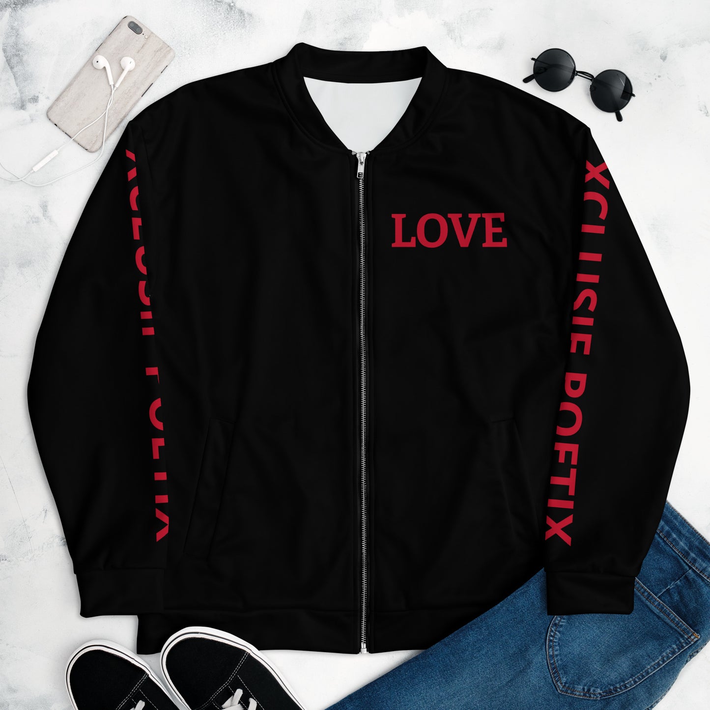 LOVE BY XCLUSIF POETIX BLACK & RED Unisex Bomber Jacket