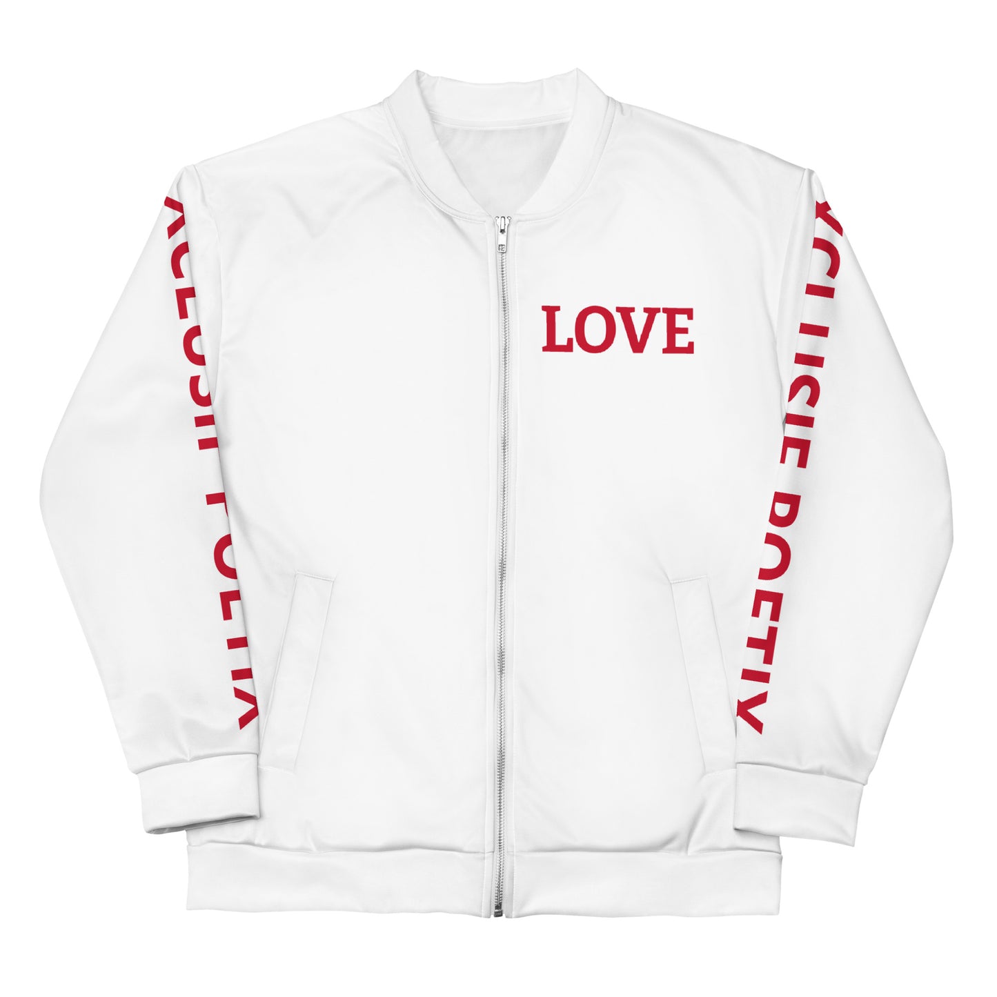 LOVE BY XCLUSIF POETIX WHITE & RED Unisex Bomber Jacket