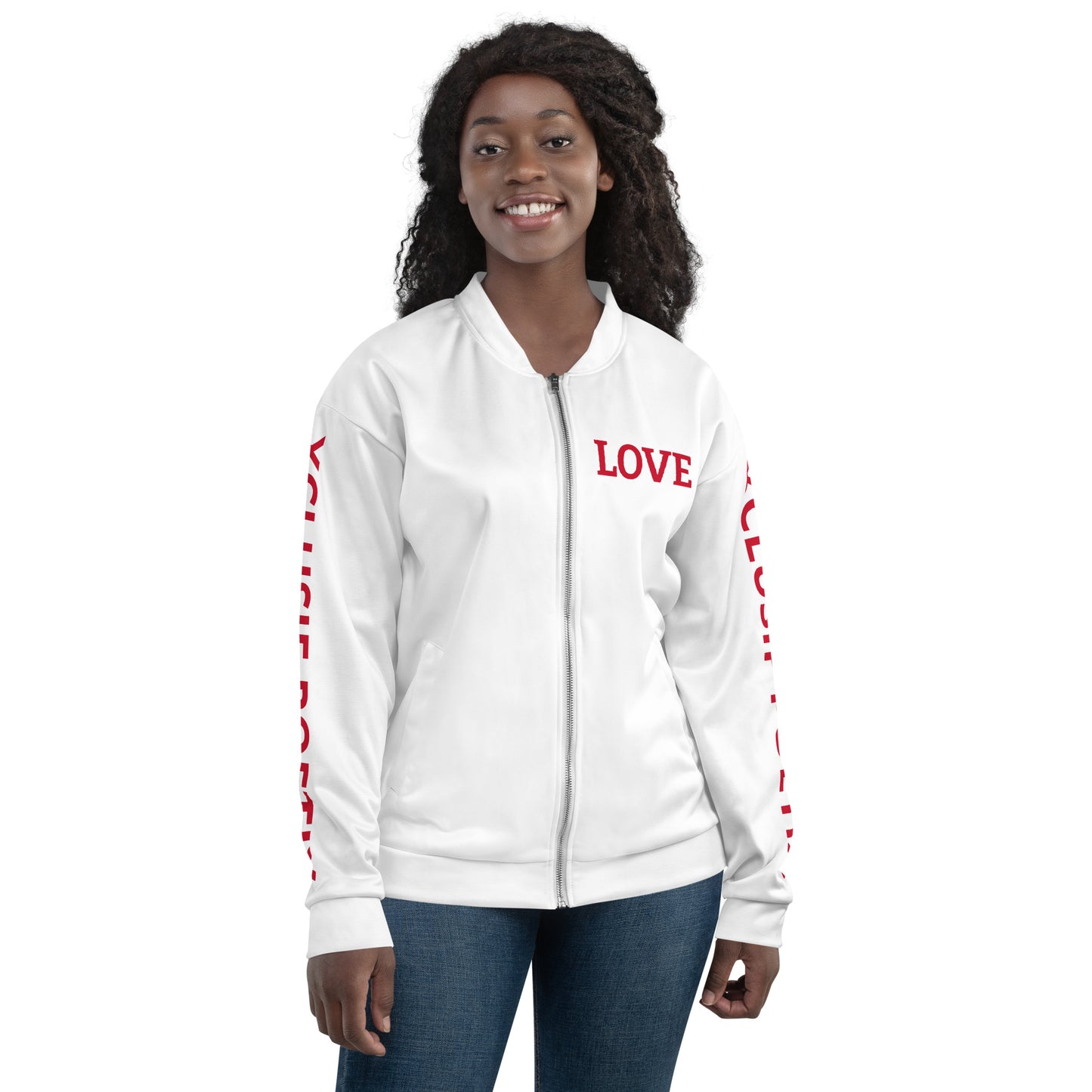 LOVE BY XCLUSIF POETIX WHITE & RED Unisex Bomber Jacket