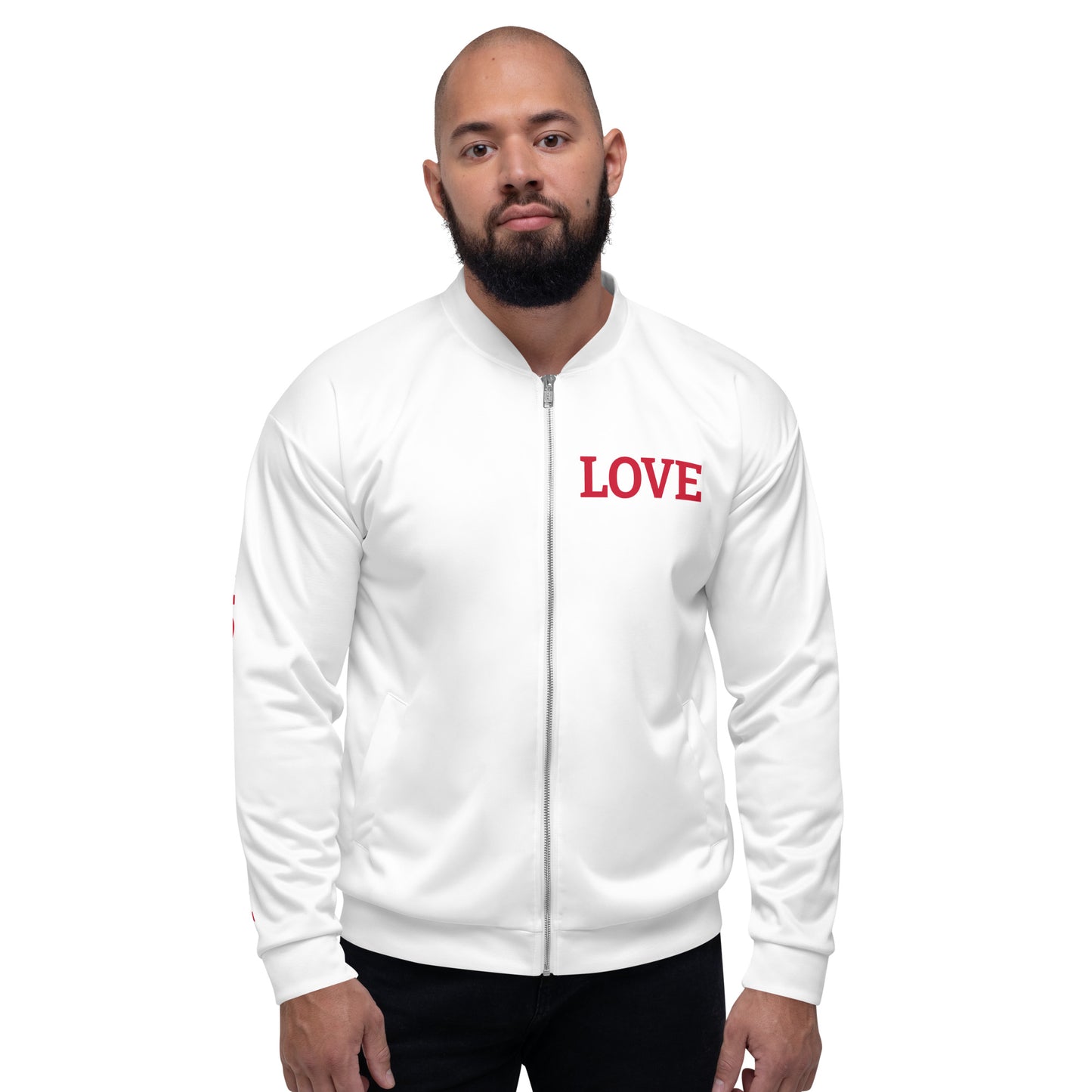 LOVE BY XCLUSIF POETIX WHITE & RED Unisex Bomber Jacket