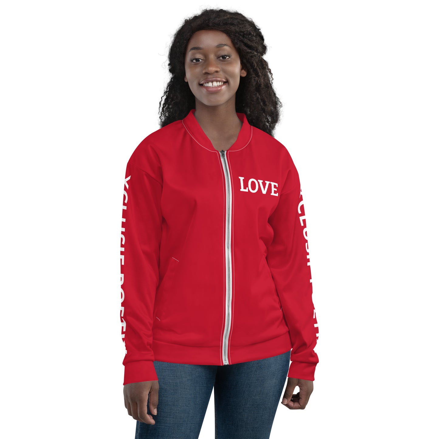 LOVE BY XCLUSIF POETIX RED & WHITE Unisex Bomber Jacket