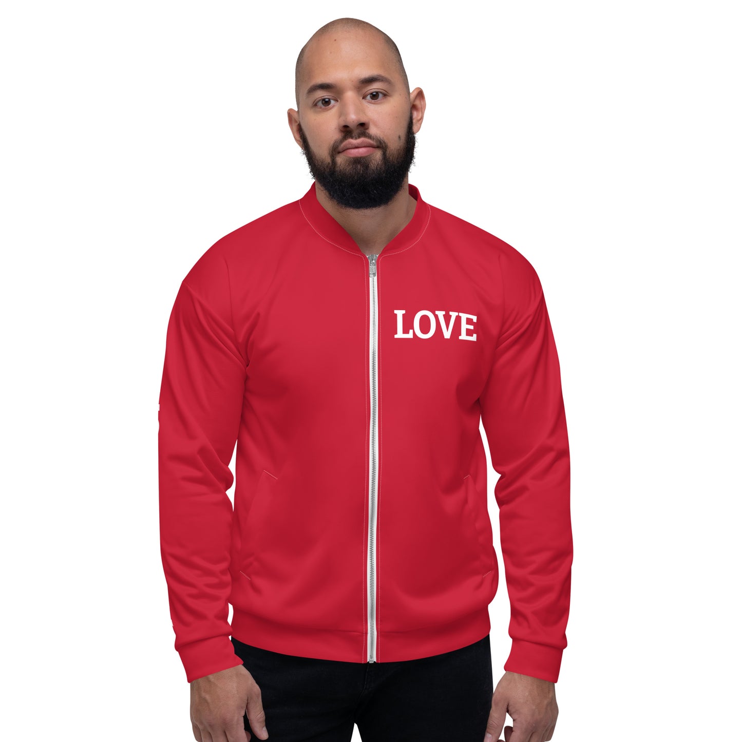 LOVE BY XCLUSIF POETIX RED & WHITE Unisex Bomber Jacket