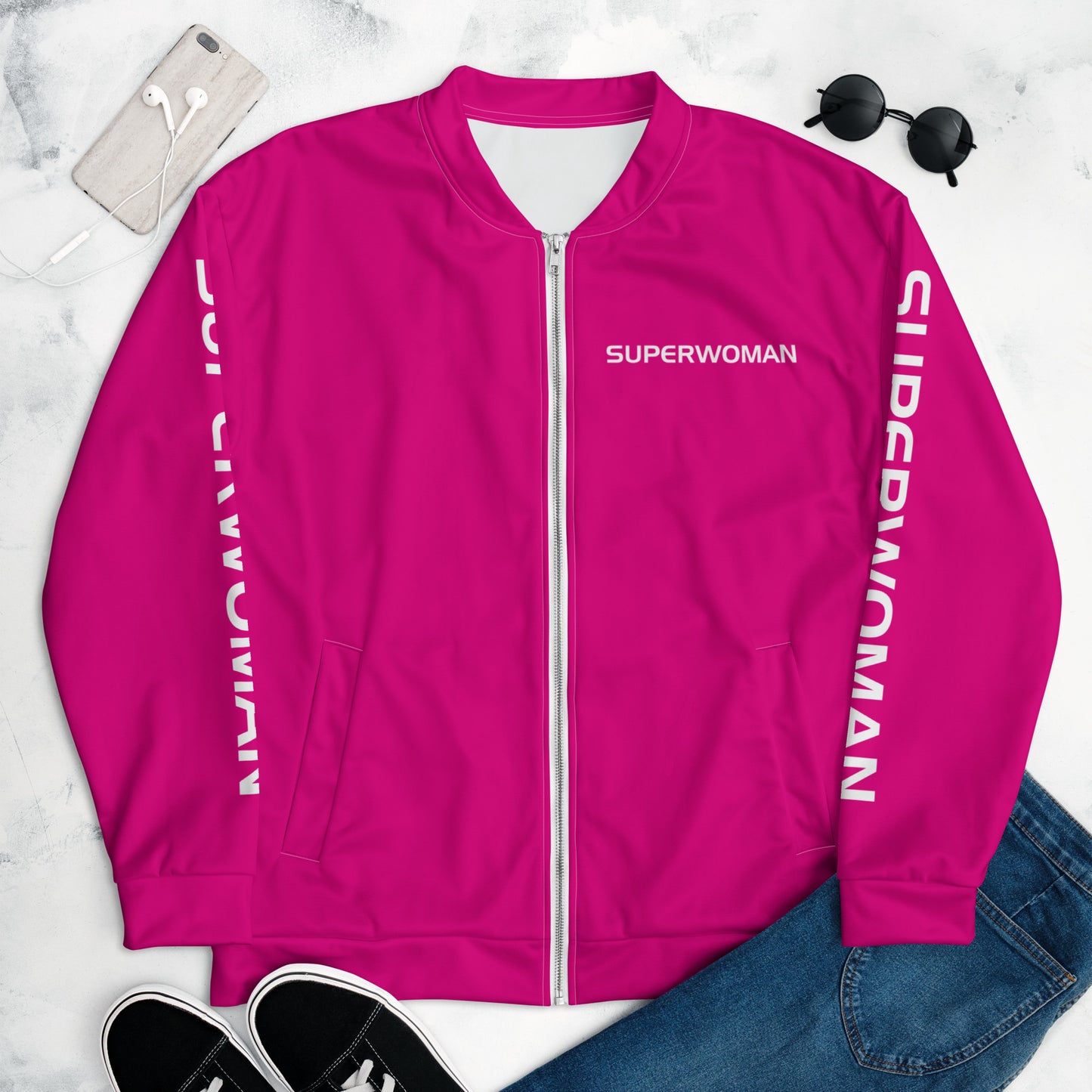 SUPERWOMAN BY XCLUSIF POETIX HOT PINIK & WHITE Unisex Bomber Jacket