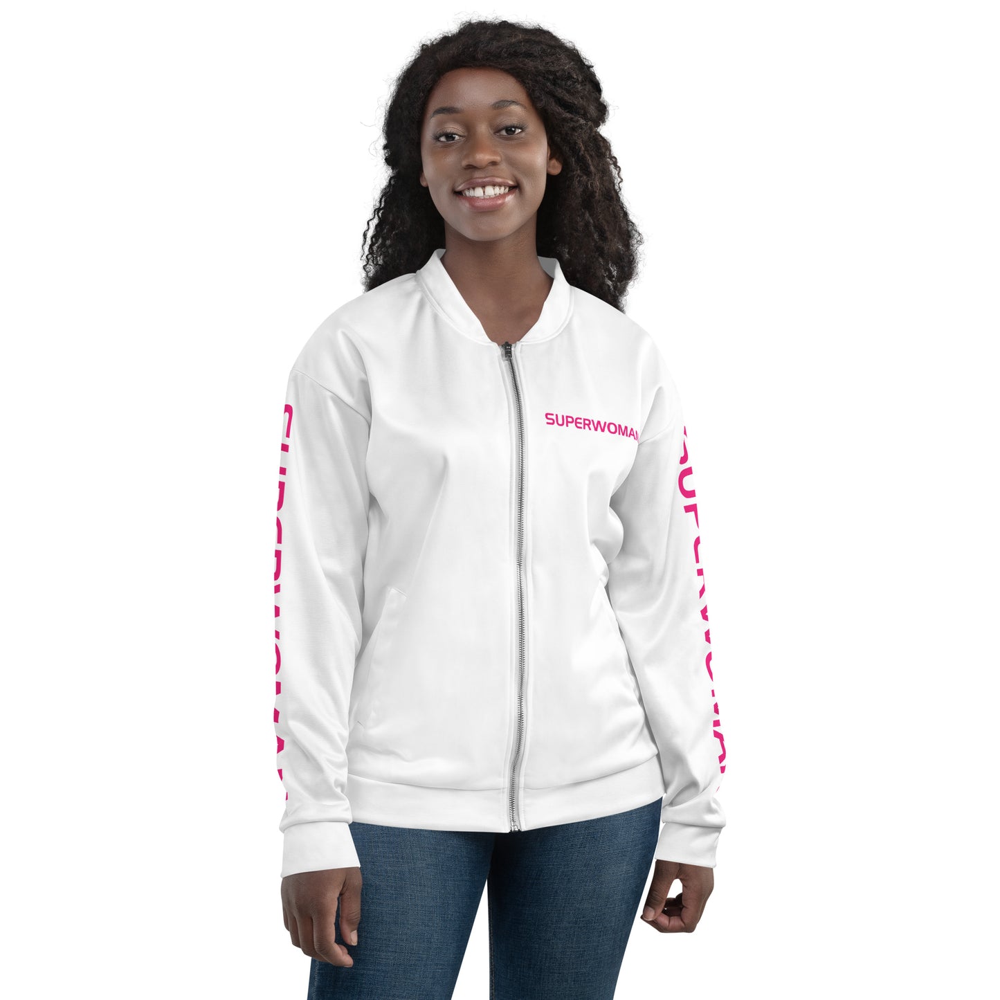 SUPERWOMAN BY XCLUSIF POETIX WHITE & PINK Unisex Bomber Jacket