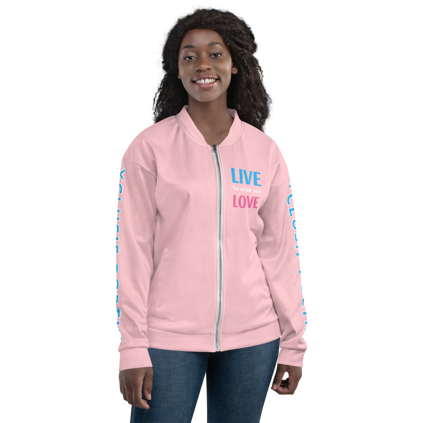 "LIVE FOR WHAT YOU LOVE" BY XCLUSIF POETIX PINK Unisex Bomber Jacket