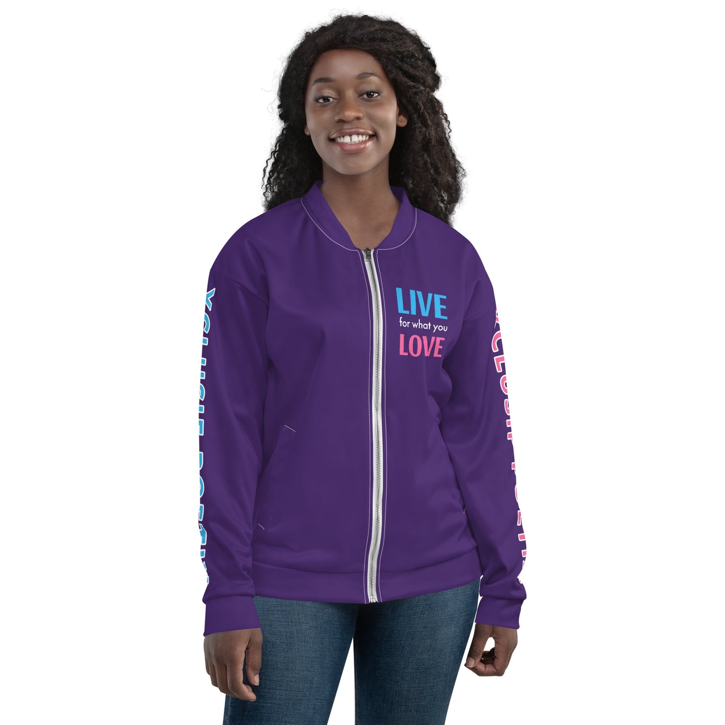 "LIVE FOR WHAT YOU LOVE" BY XCLUSIF POETIX PURPLE Unisex Bomber Jacket