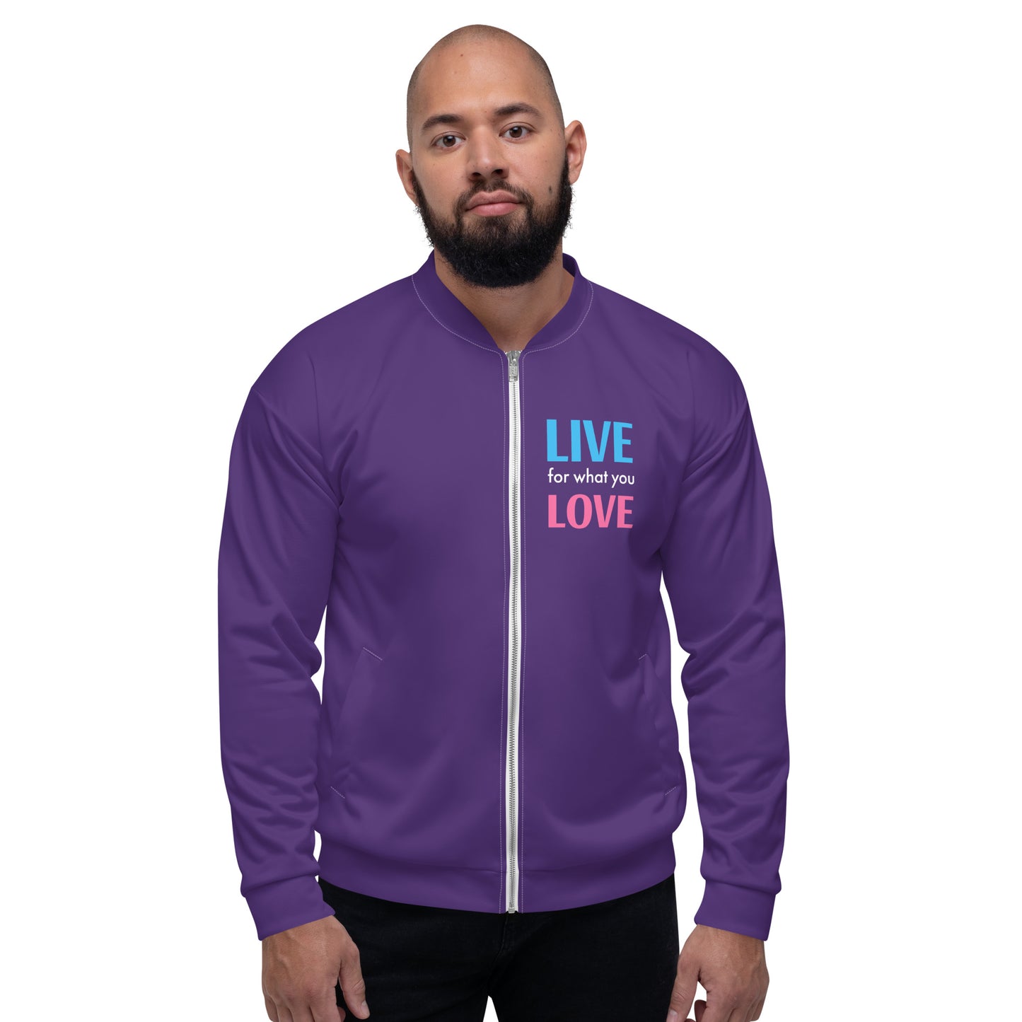 "LIVE FOR WHAT YOU LOVE" BY XCLUSIF POETIX PURPLE Unisex Bomber Jacket