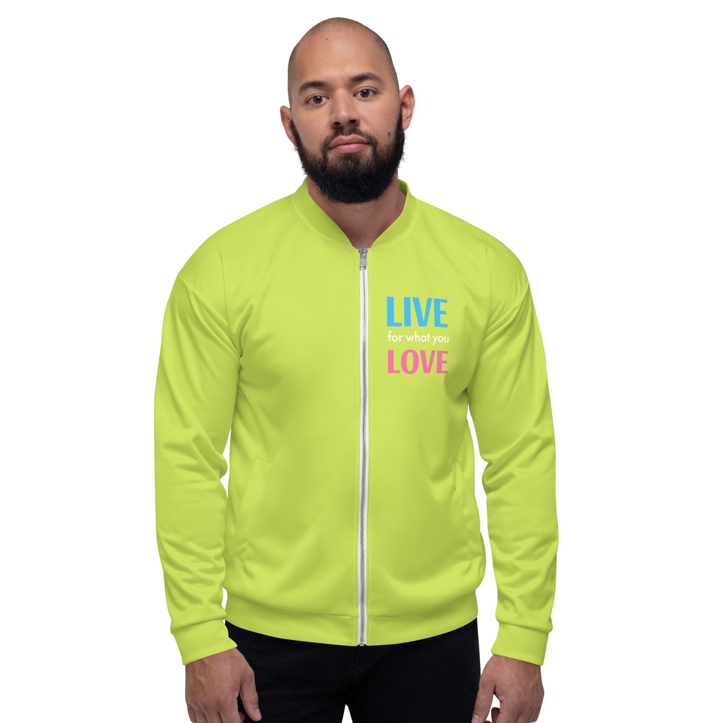 "LIVE FOR WHAT YOU LOVE" BY XCLUSIF POETIX LIGHT GREEN Unisex Bomber Jacket