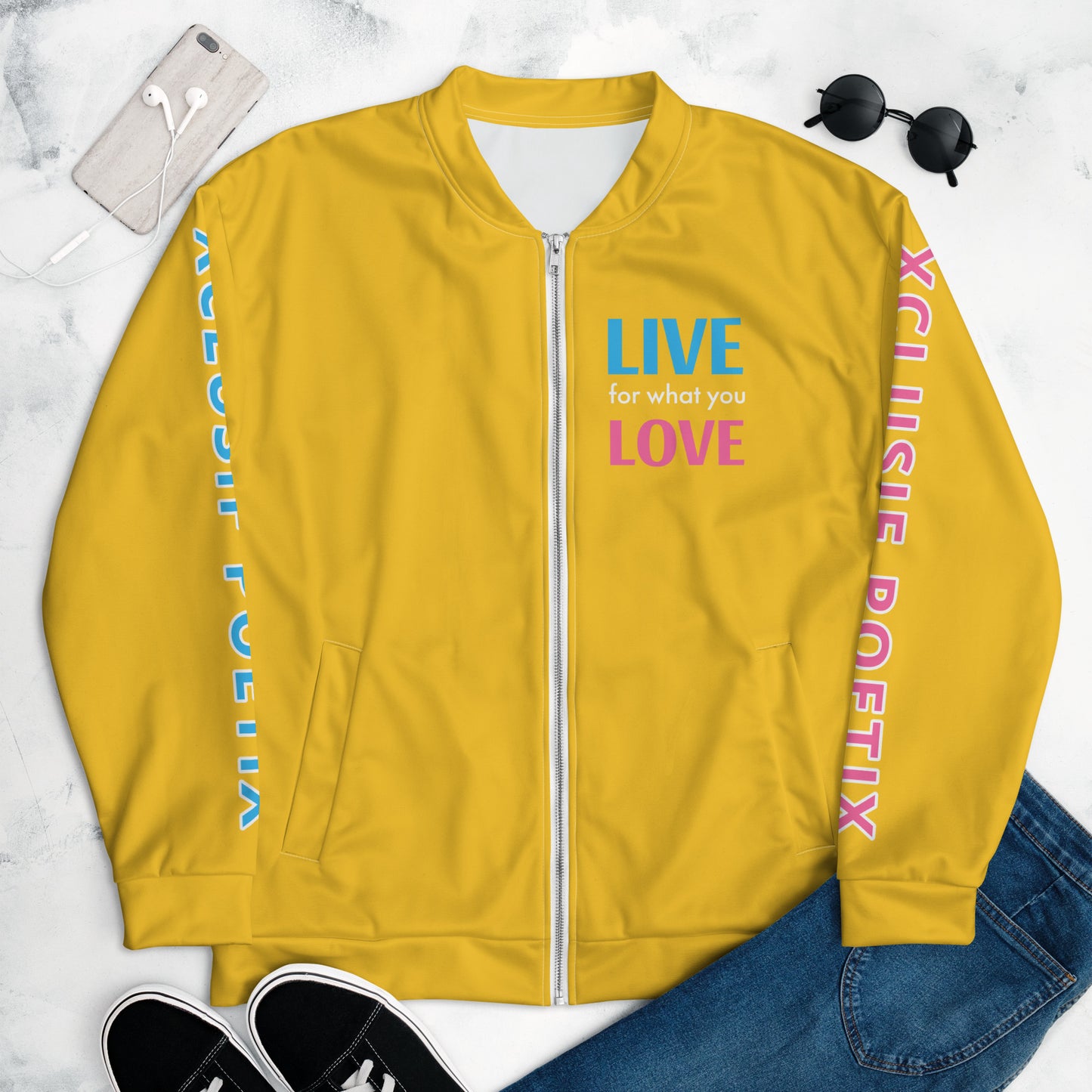 "LIVE FOR WHAT YOU LOVE" BY XCLUSIF POETIX YELLOW Unisex Bomber Jacket