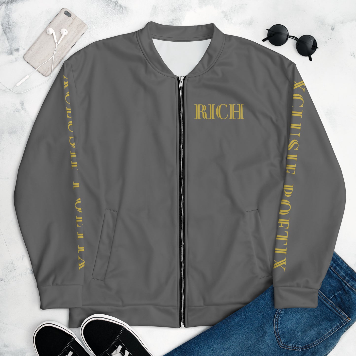 RICH BY XCLUSIF POETIX GREY & GOLD Unisex Bomber Jacket