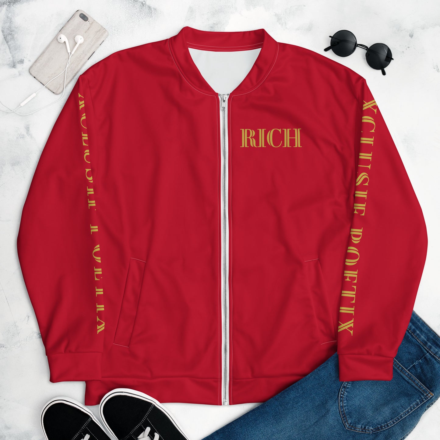 RICH BY XCLUSIF POETIX RED & GOLD Unisex Bomber Jacket