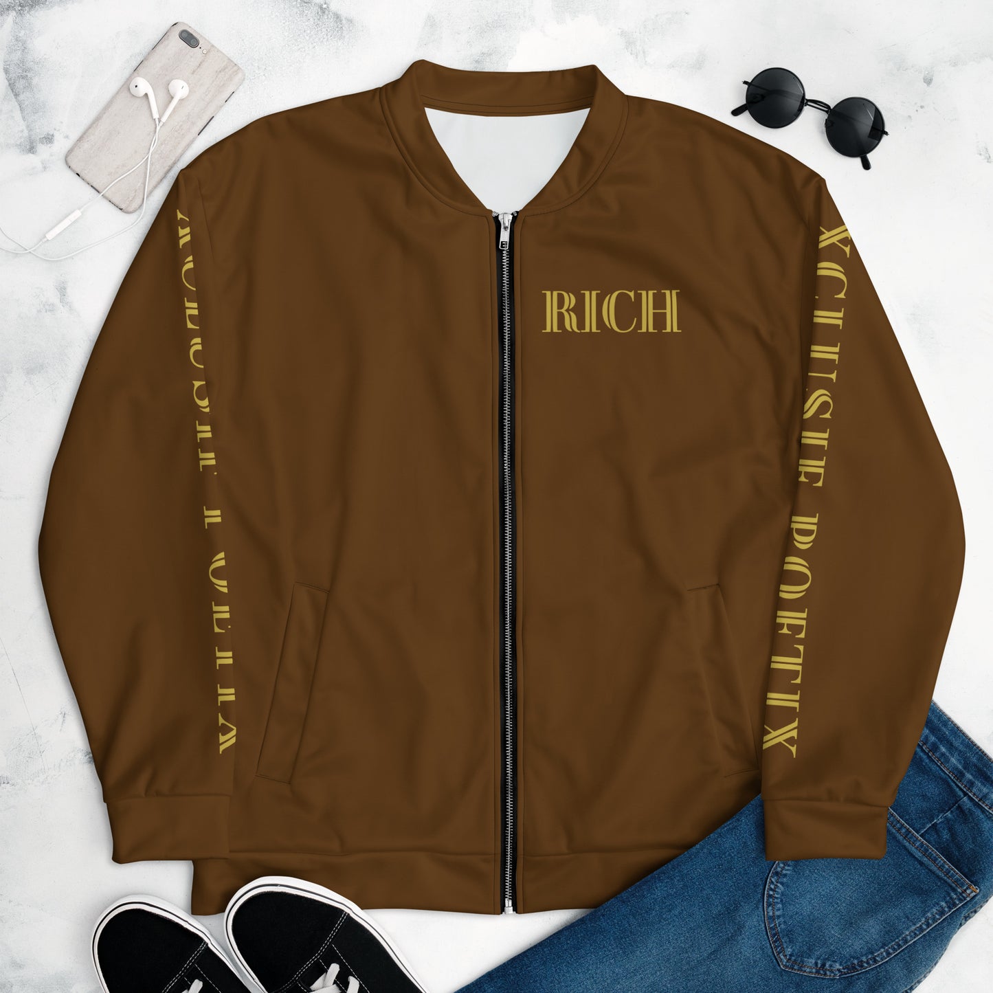 RICH BY XCLUSIF POETIX BROWN & GOLD Unisex Bomber Jacket