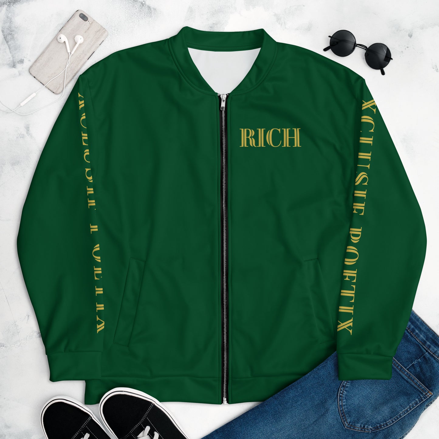 RICH BY XCLUSIF POETIX FOREST GREEN & GOLD Unisex Bomber Jacket