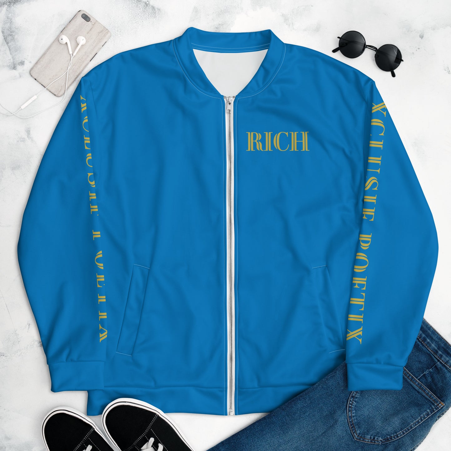 RICH BY XCLUSIF POETIX BLUE & GOLD Unisex Bomber Jacket