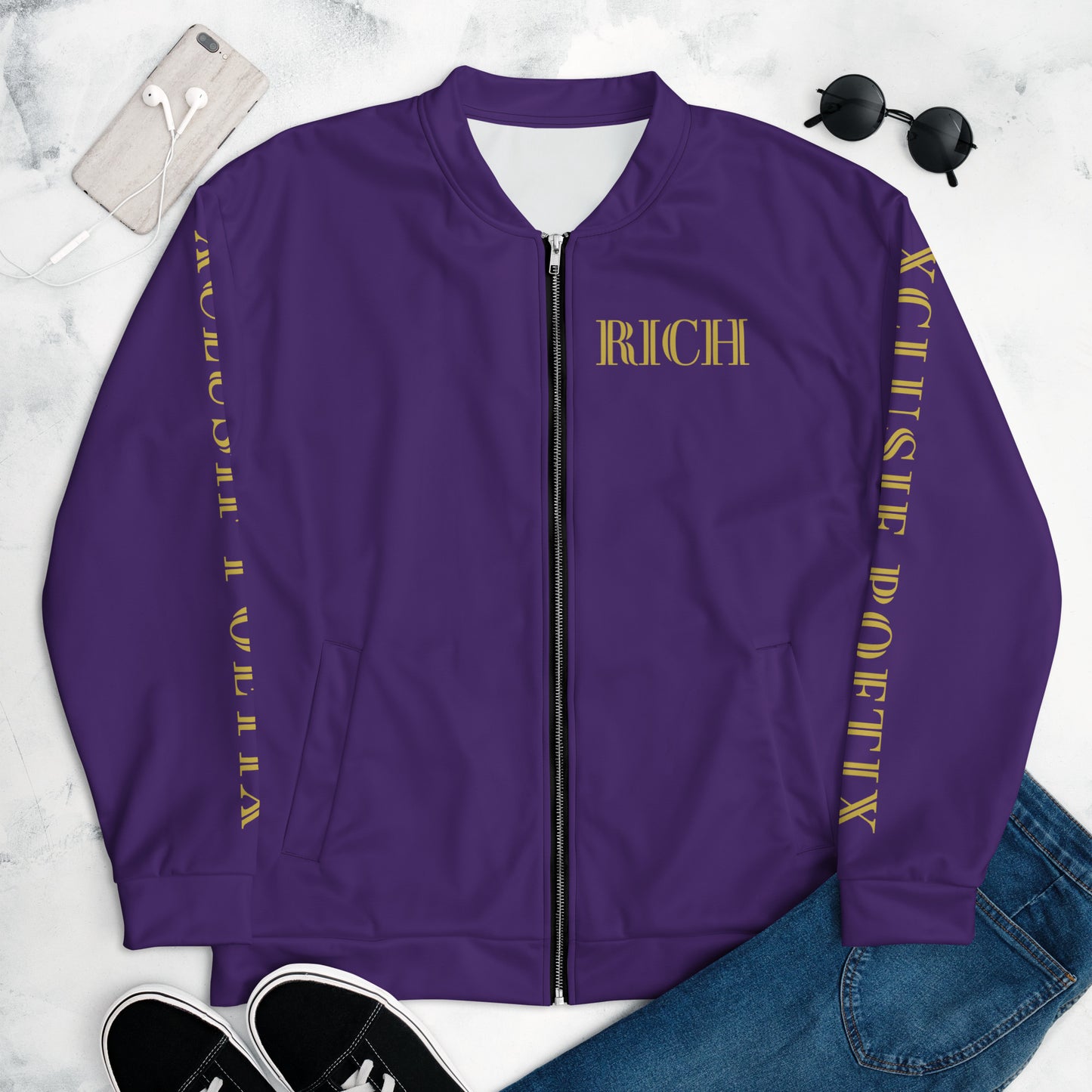 RICH BY XCLUSIF POETIX PURPLE & GOLD Unisex Bomber Jacket