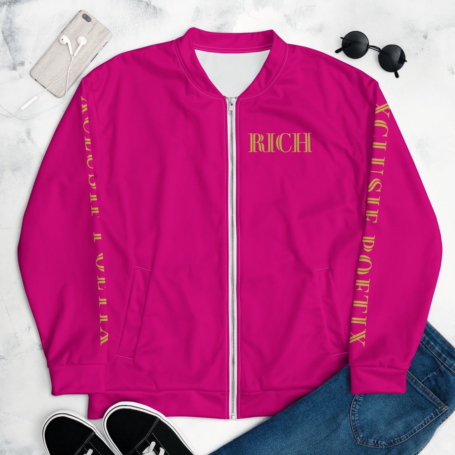 RICH BY XCLUSIF POETIX HOT PINK & GOLD Unisex Bomber Jacket