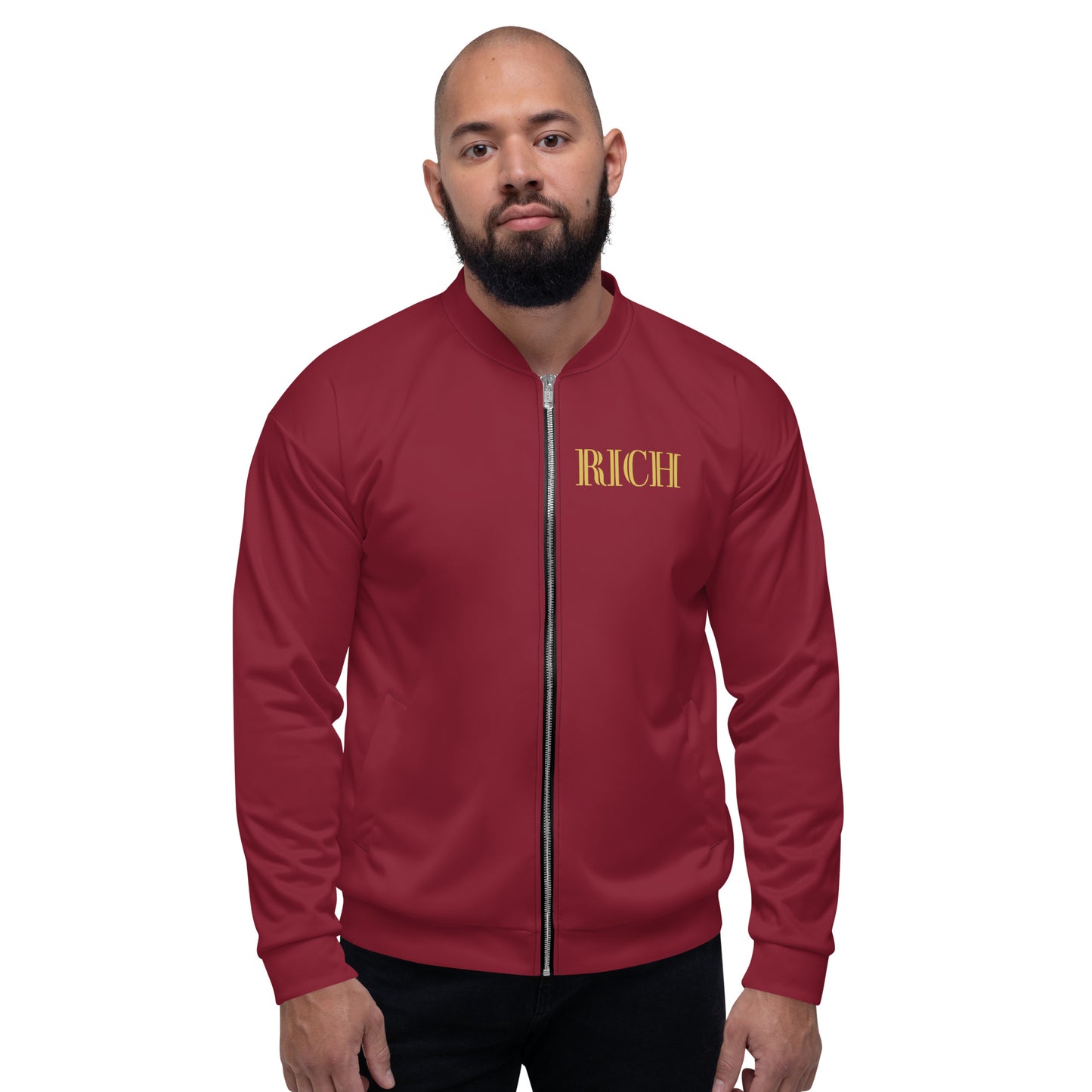 RICH BY XCLUSIF POETIX BURGUNDY & GOLD Unisex Bomber Jacket