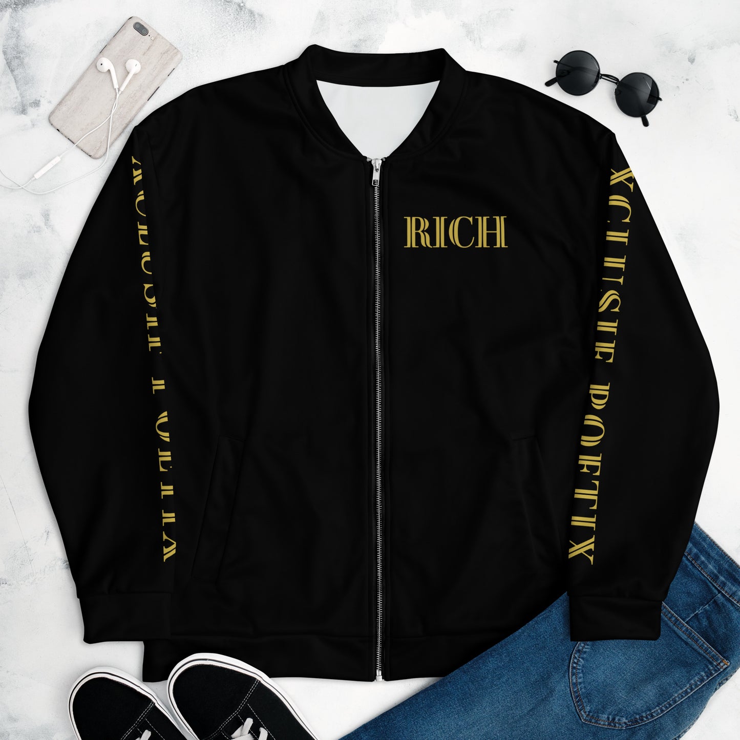 RICH BY XCLUSIF POETIX BLACK & GOLD Unisex Bomber Jacket