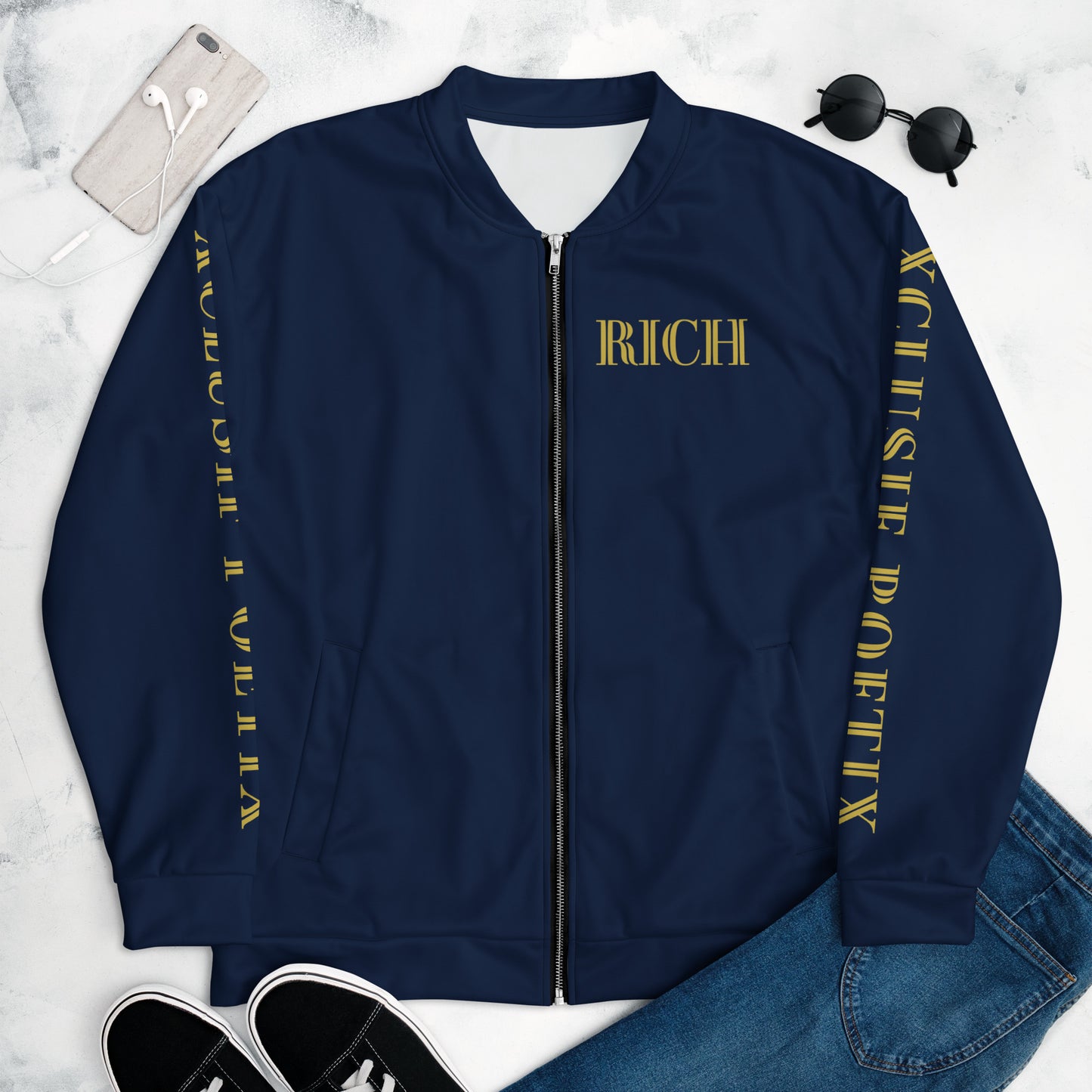 RICH BY XCLUSIF POETIX NAVY & GOLD Unisex Bomber Jacket