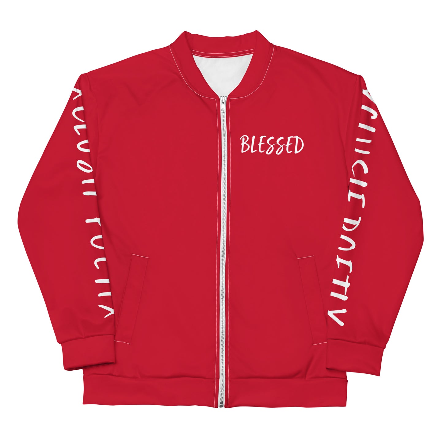 BLESSED BY XCLUSIF POETIX RED & WHITE Unisex Bomber Jacket