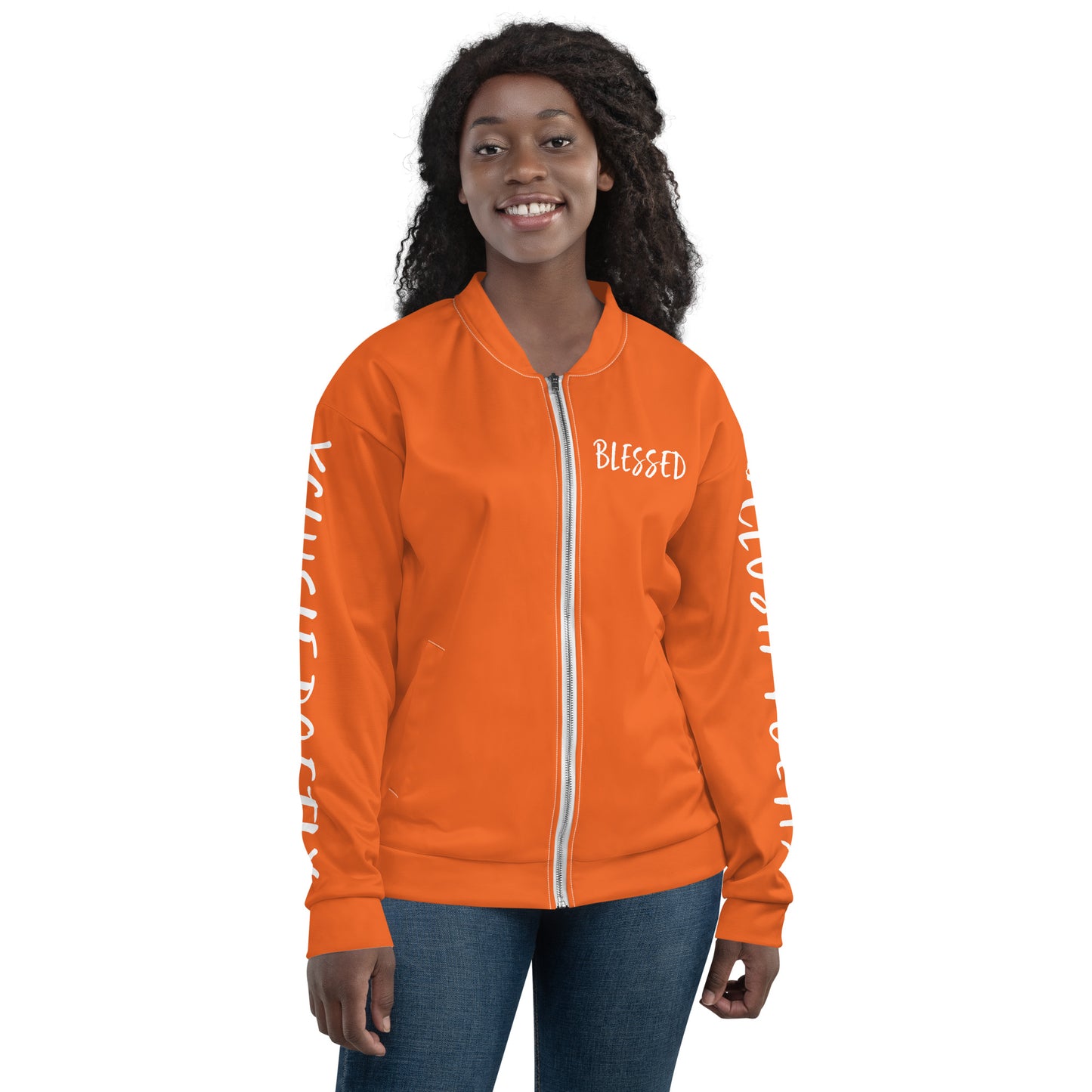 BLESSED BY XCLUSIF POETIX ORANGE & WHITE Unisex Bomber Jacket