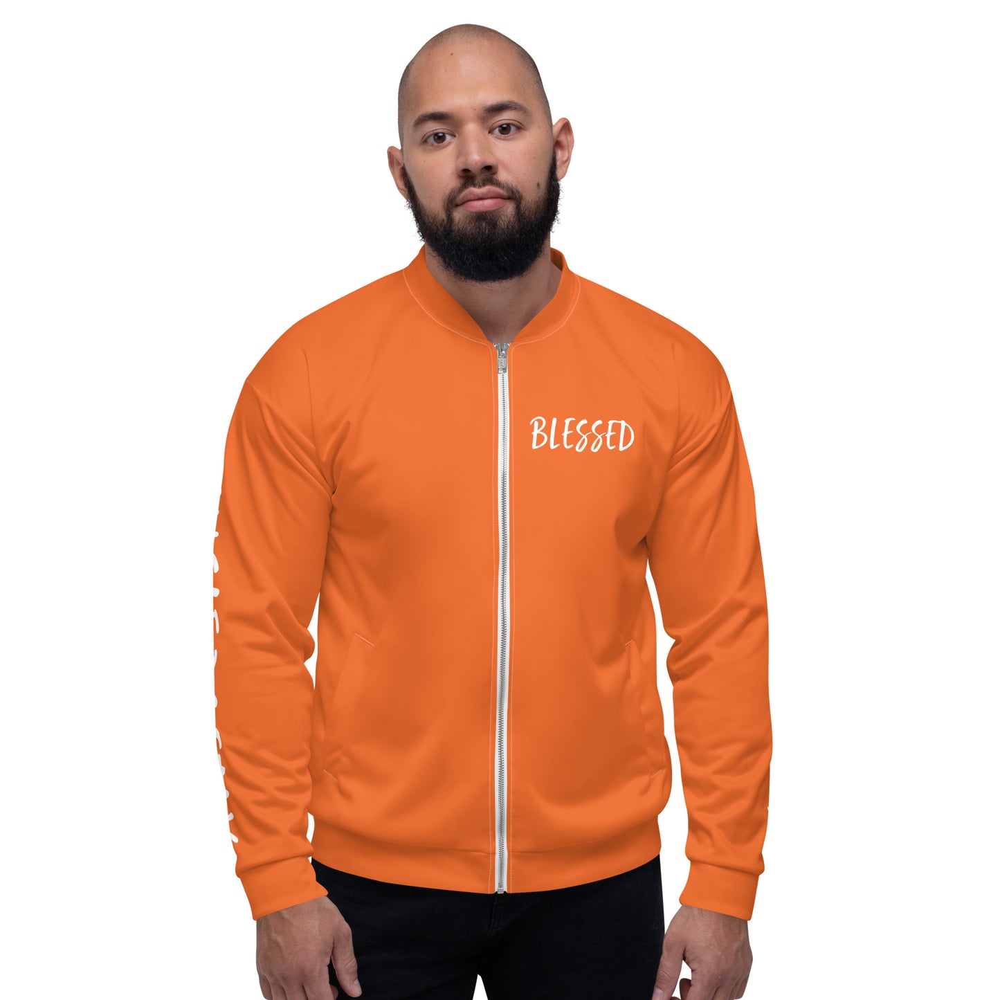 BLESSED BY XCLUSIF POETIX ORANGE & WHITE Unisex Bomber Jacket