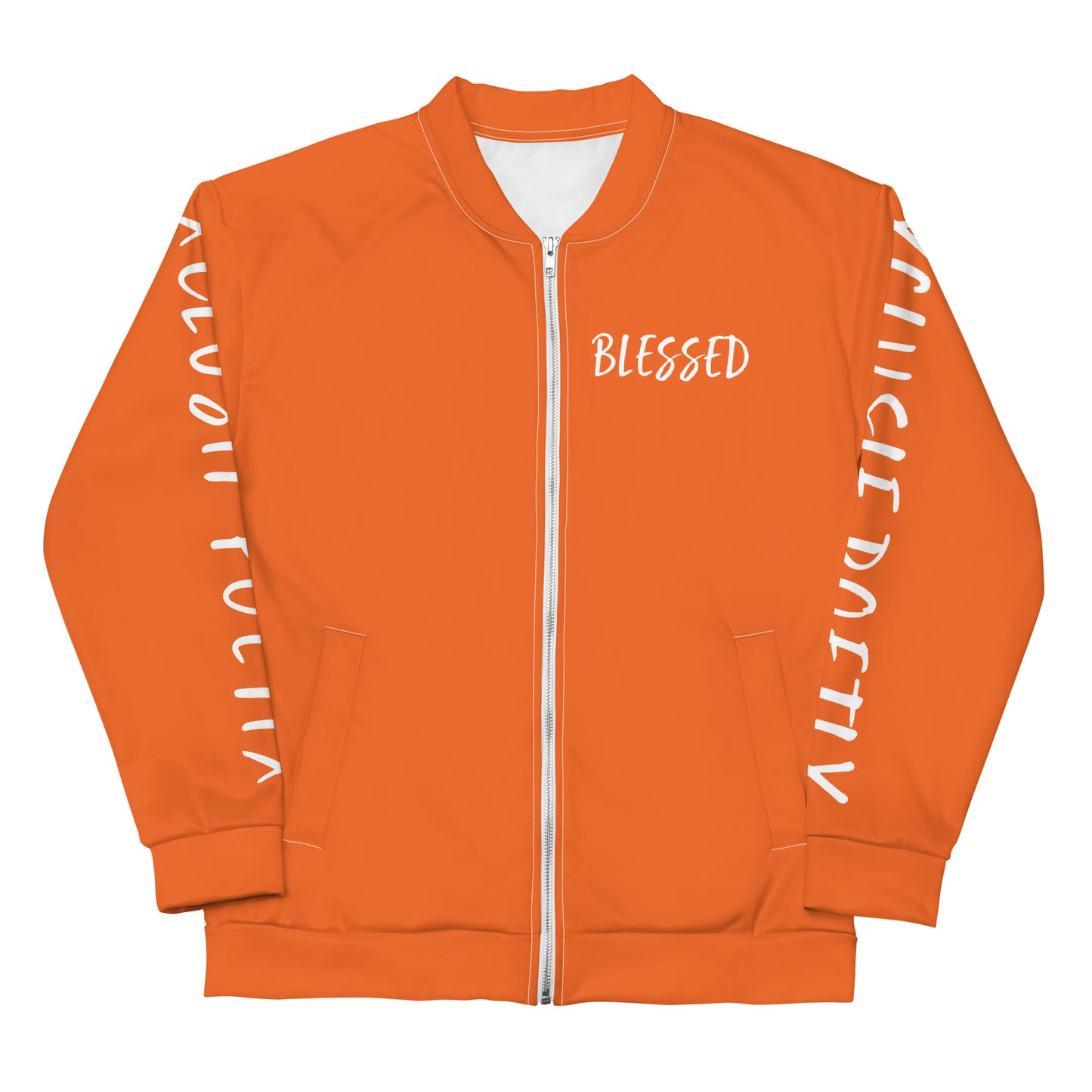 BLESSED BY XCLUSIF POETIX ORANGE & WHITE Unisex Bomber Jacket