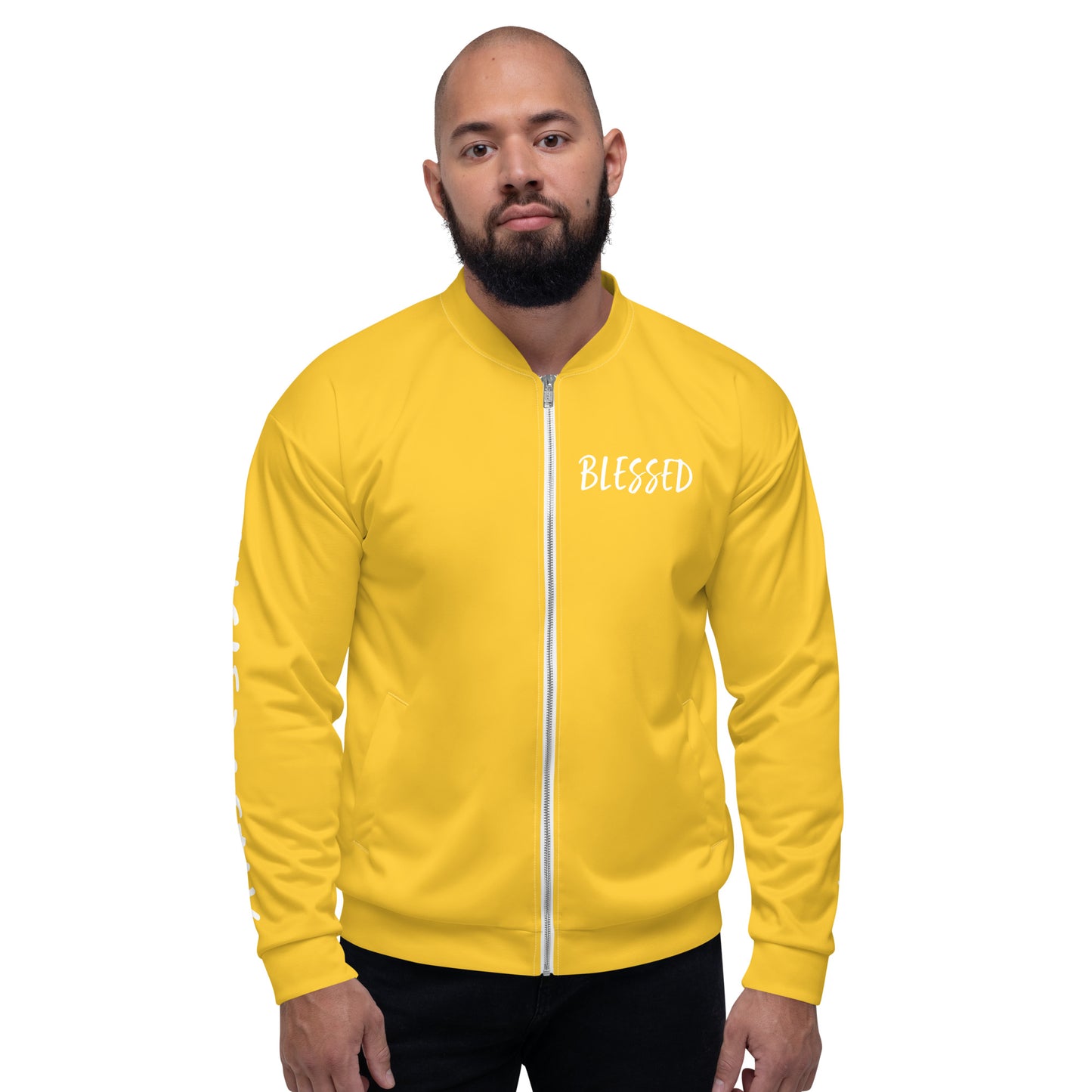 BLESSED BY XCLUSIF POETIX YELLOW & WHITE Unisex Bomber Jacket