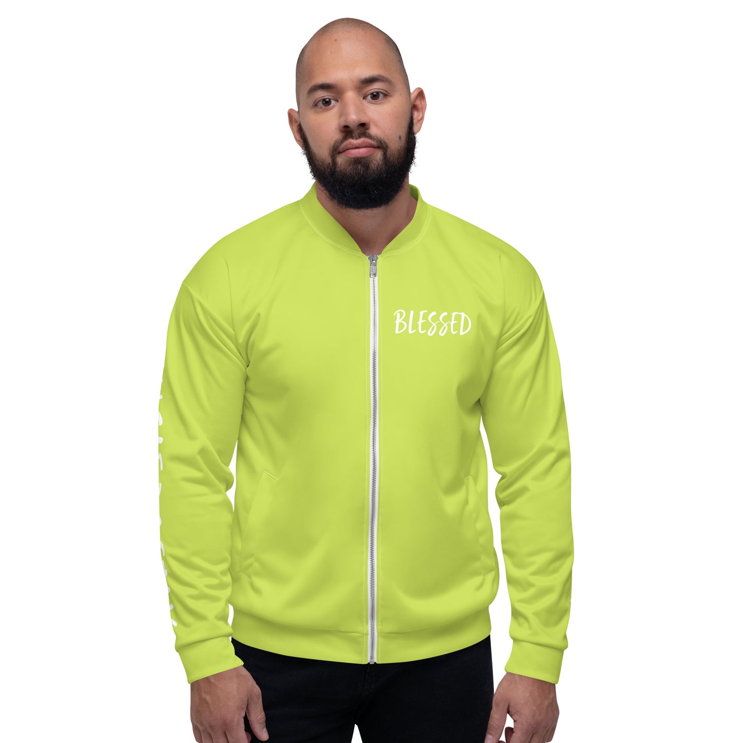 BLESSED BY XCLUSIF POETIX LIGHT GREEN & WHITE Unisex Bomber Jacket