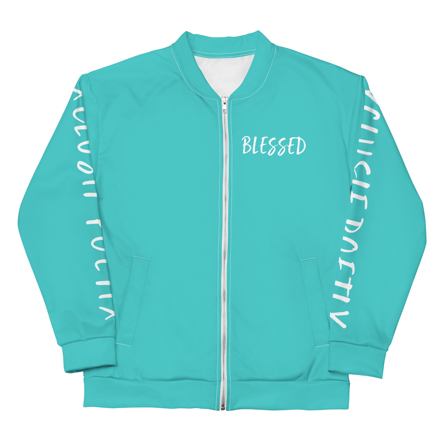 BLESSED BY XCLUSIF POETIX TURQUOISE & WHITE Unisex Bomber Jacket