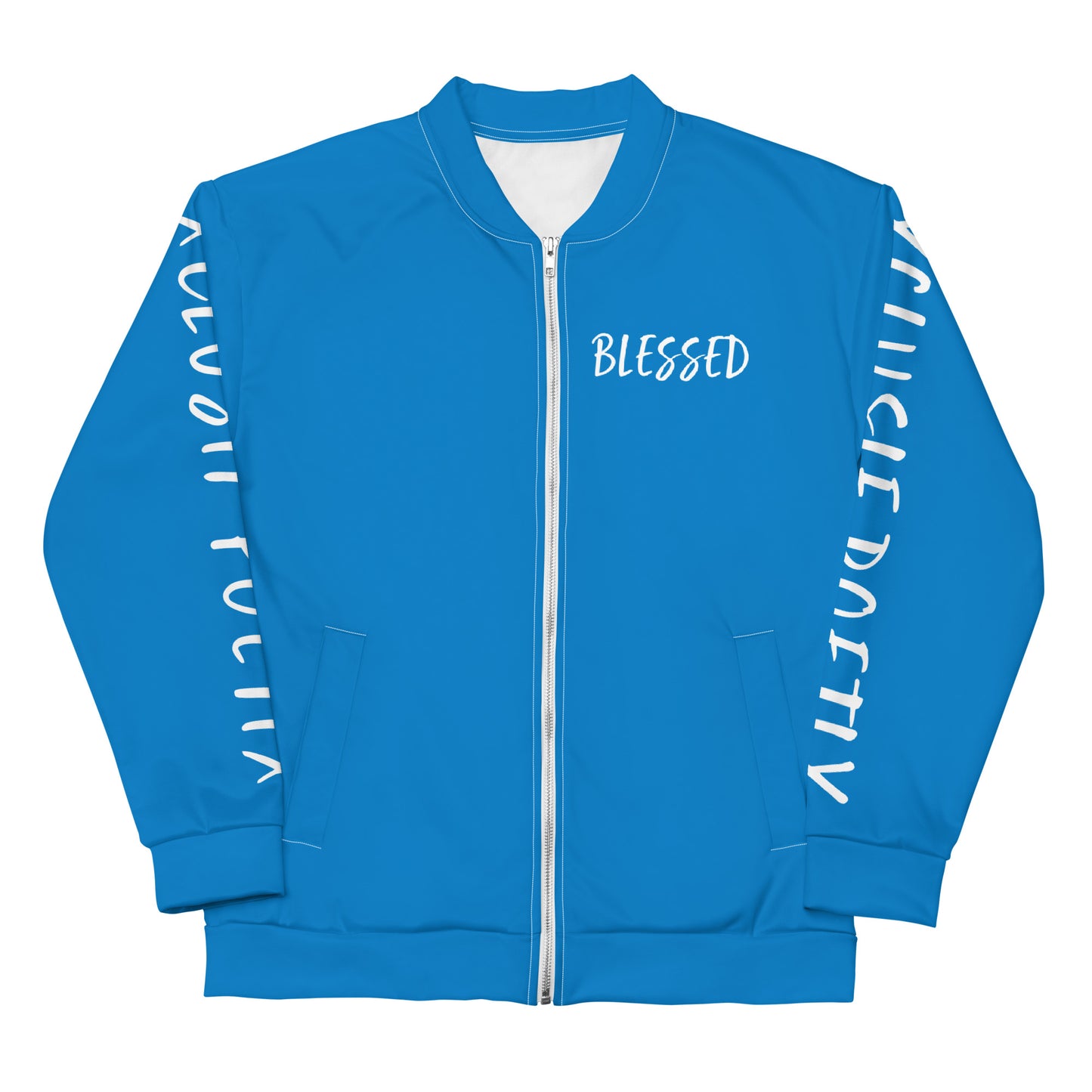 BLESSED BY XCLUSIF POETIX BLUE & WHITE Unisex Bomber Jacket