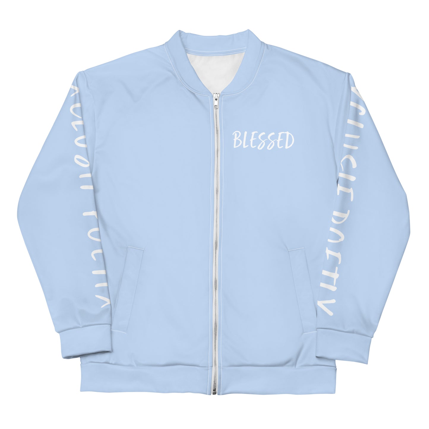 BLESSED BY XCLUSIF POETIX LIGHT BLUE & WHITE Unisex Bomber Jacket