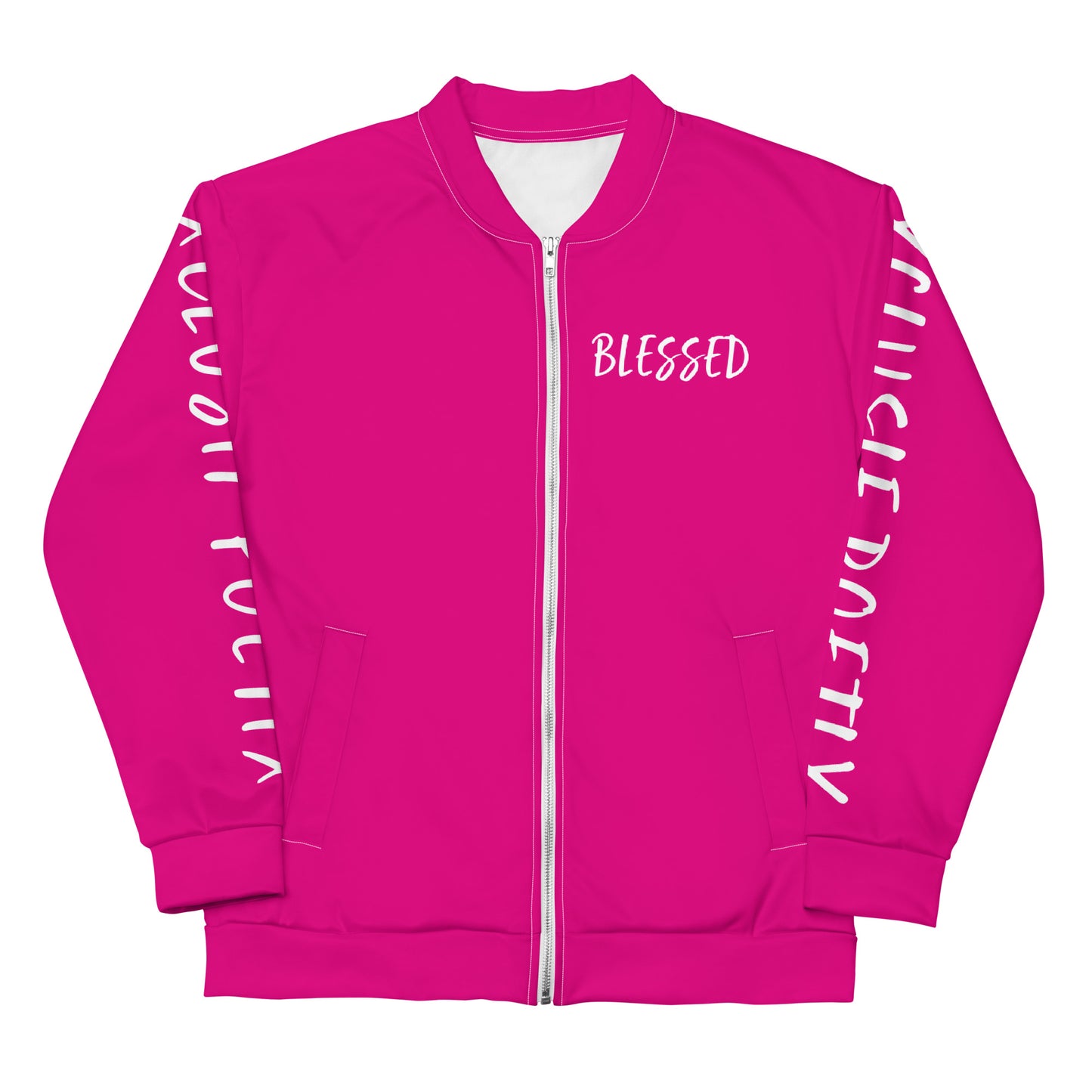 BLESSED BY XCLUSIF POETIX HOT PINK & WHITE Unisex Bomber Jacket