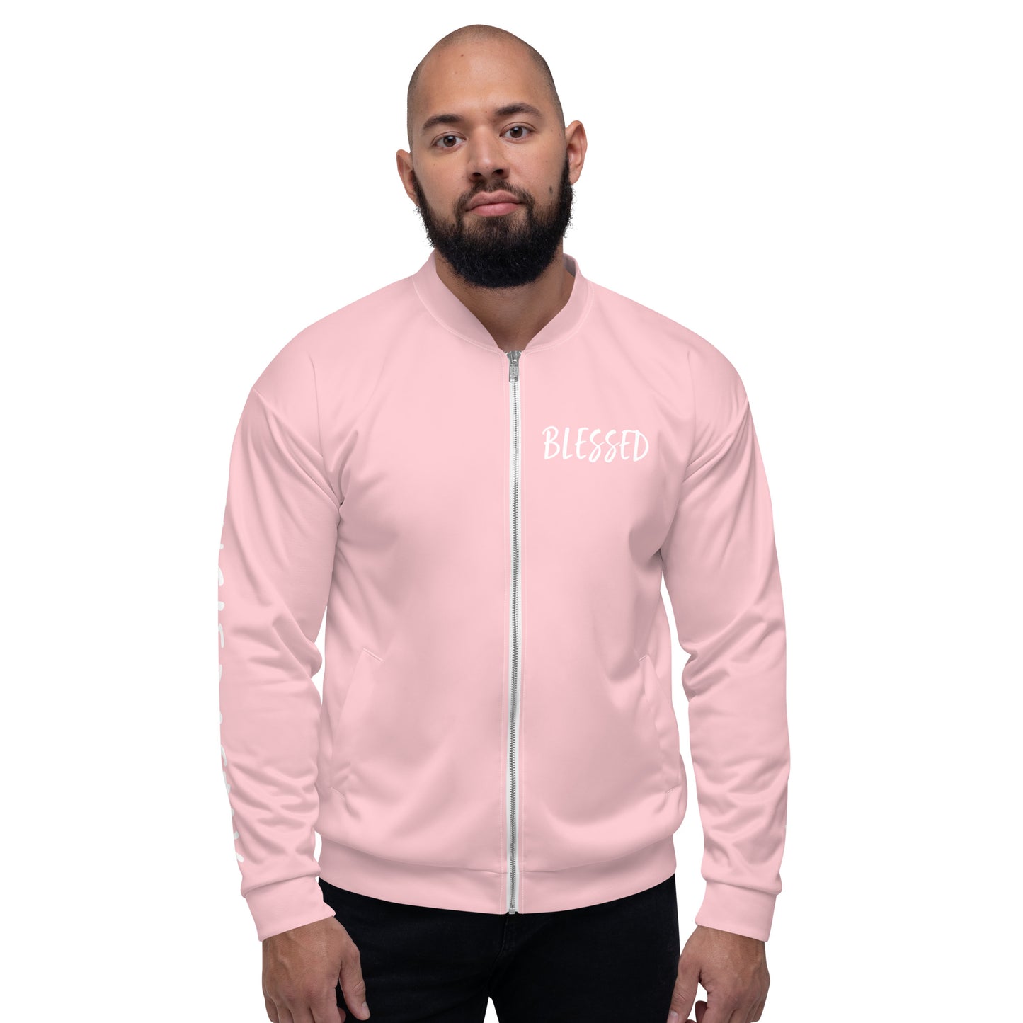 BLESSED BY XCLUSIF POETIX PINK & WHITE Unisex Bomber Jacket