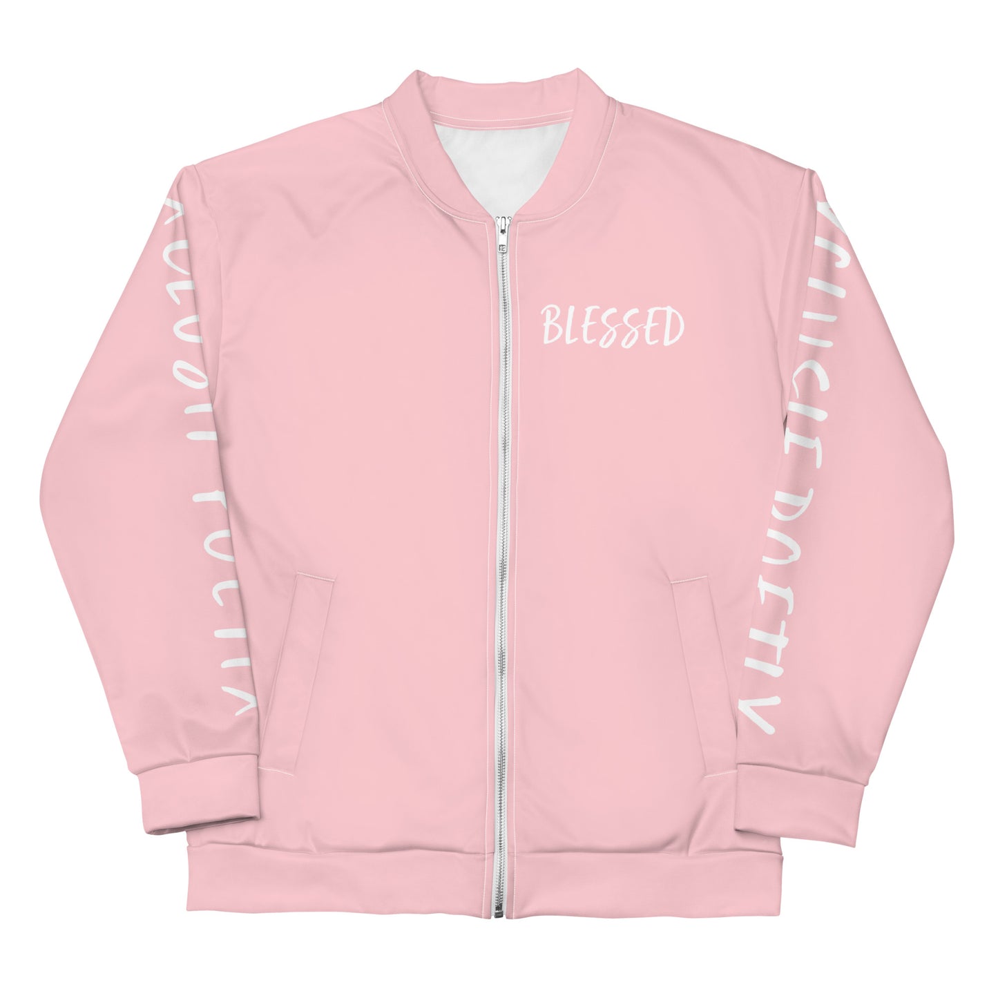 BLESSED BY XCLUSIF POETIX PINK & WHITE Unisex Bomber Jacket