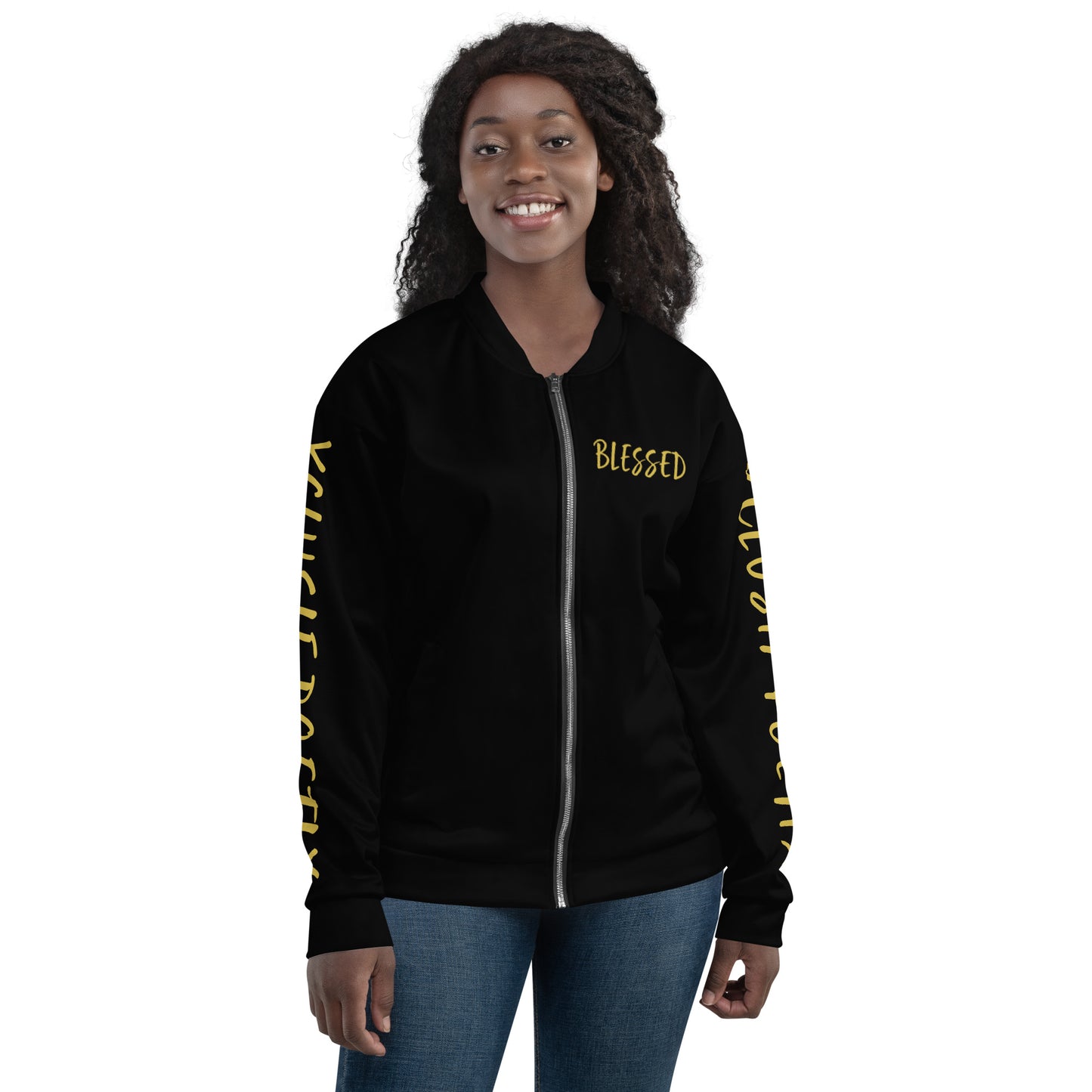 BLESSED BY XCLUSIF POETIX BLACK & GOLD Unisex Bomber Jacket