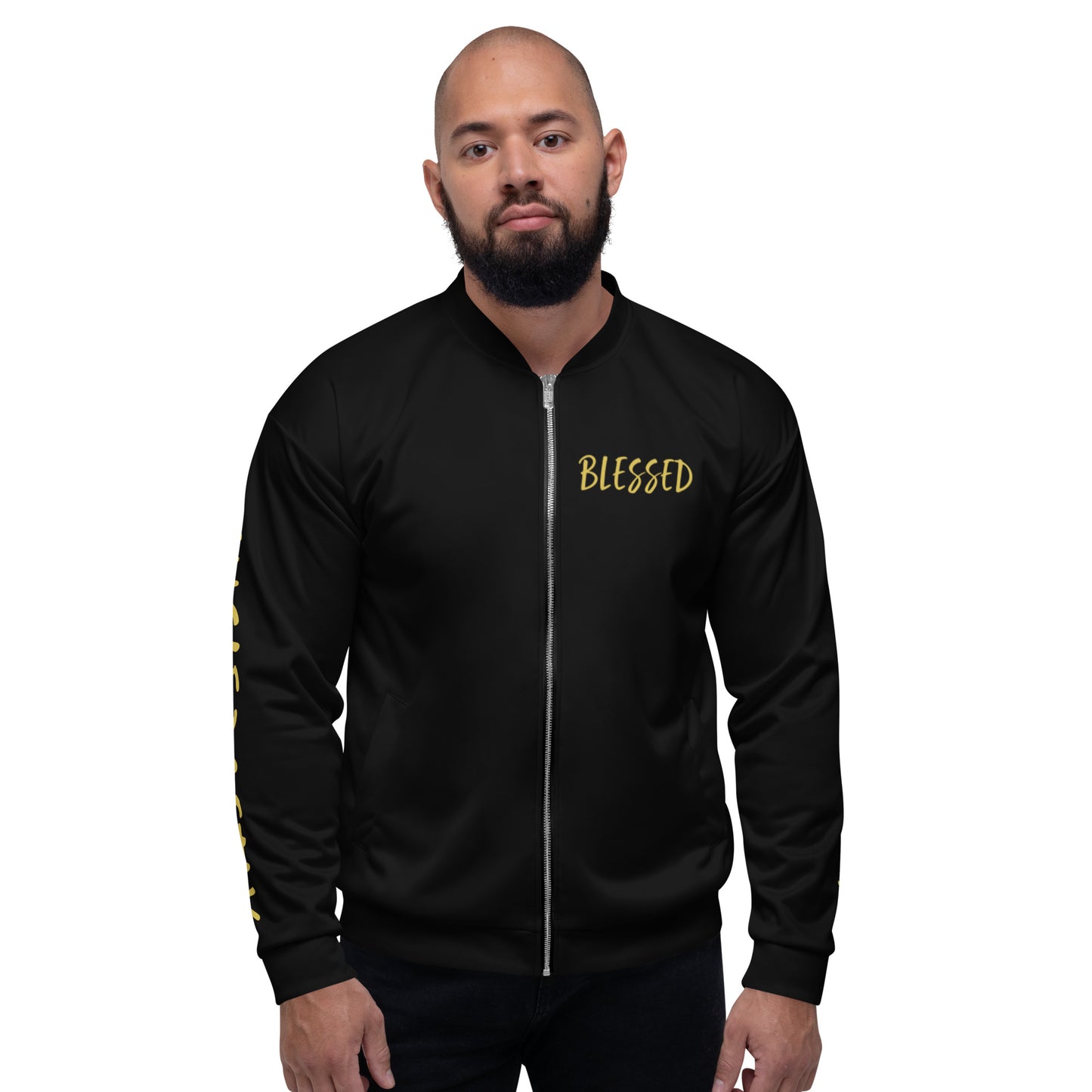 BLESSED BY XCLUSIF POETIX BLACK & GOLD Unisex Bomber Jacket