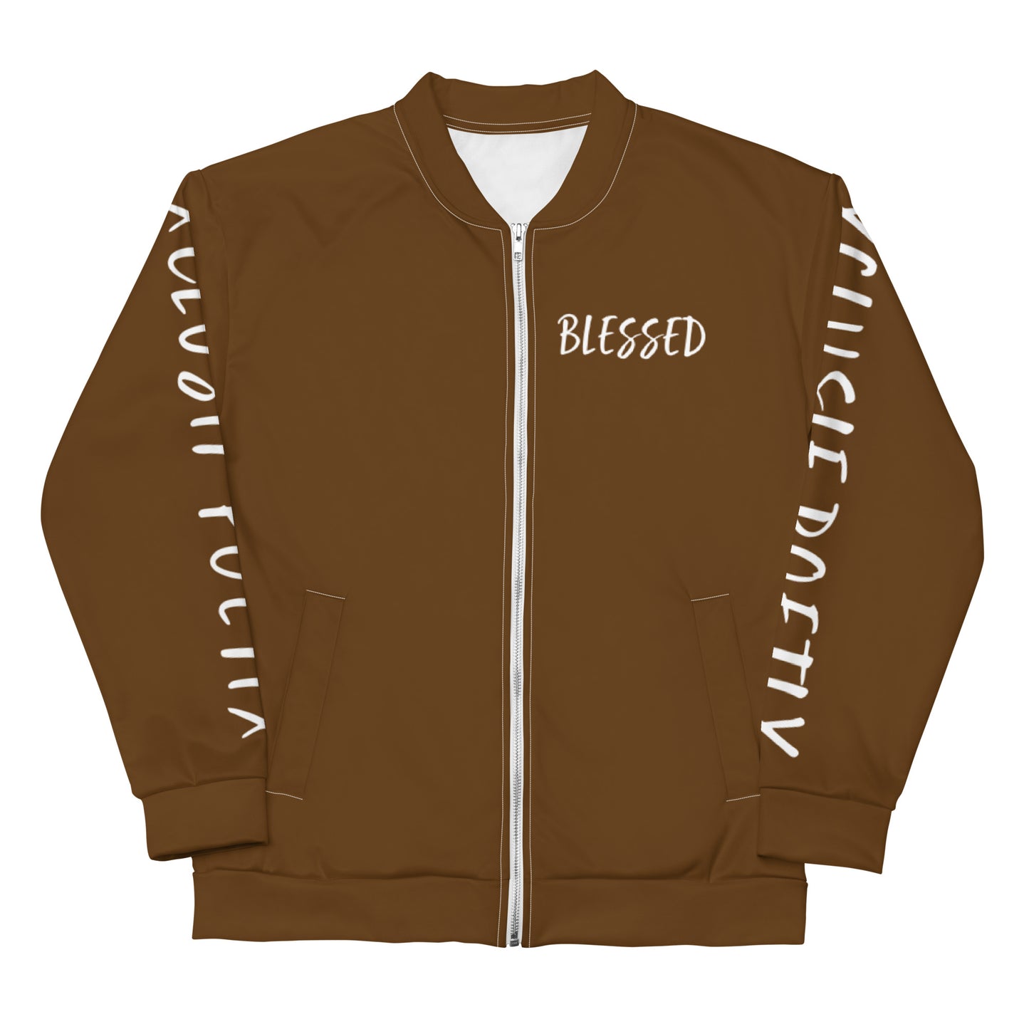 BLESSED BY XCLUSIF POETIX BROWN & WHITE Unisex Bomber Jacket