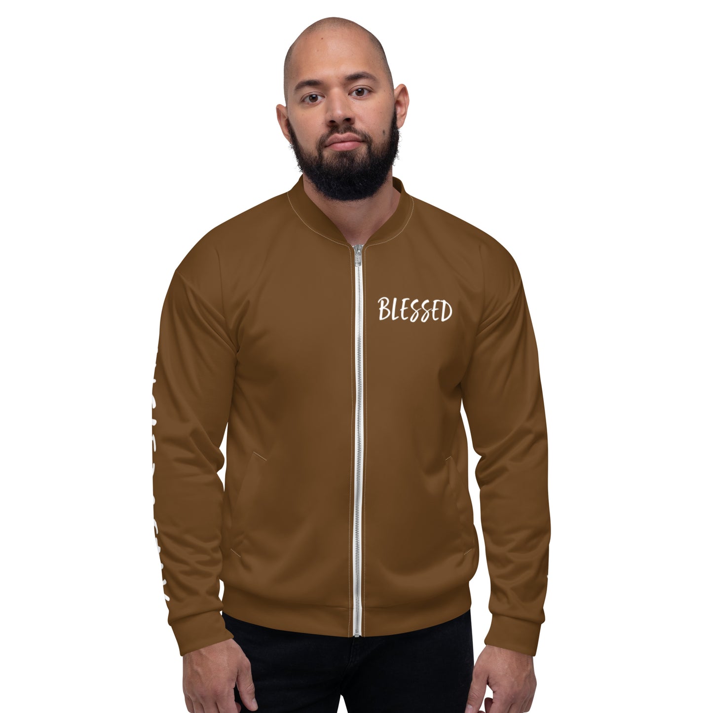 BLESSED BY XCLUSIF POETIX BROWN & WHITE Unisex Bomber Jacket