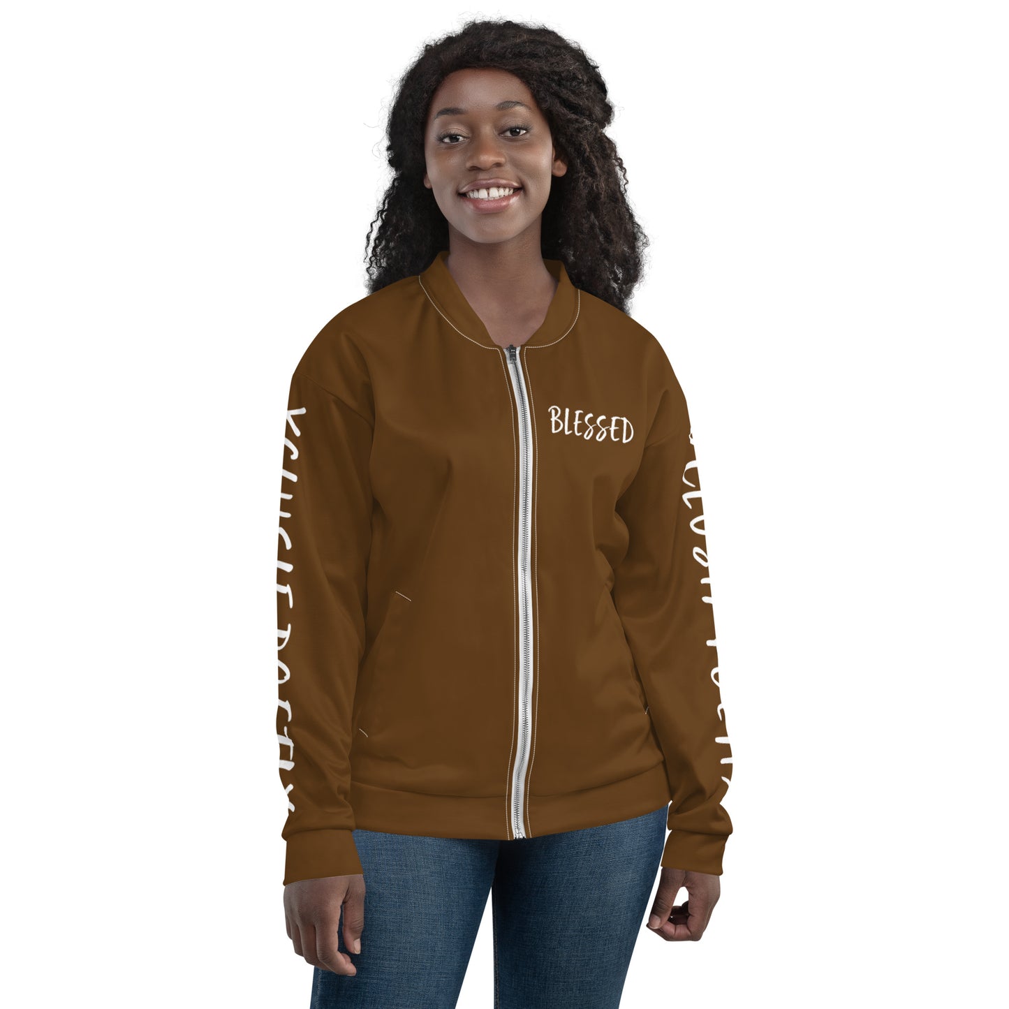 BLESSED BY XCLUSIF POETIX BROWN & WHITE Unisex Bomber Jacket