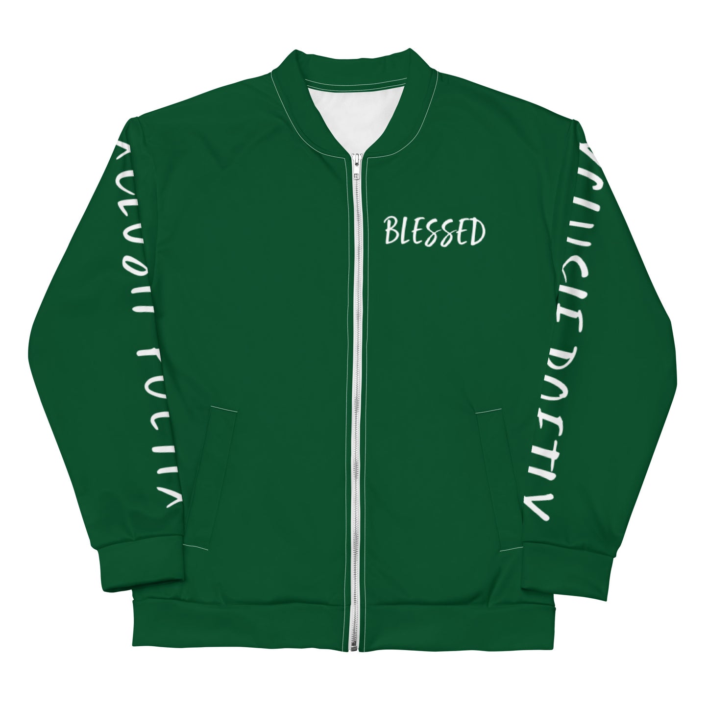 BLESSED BY XCLUSIF POETIX FOREST GREEN & WHITE Unisex Bomber Jacket