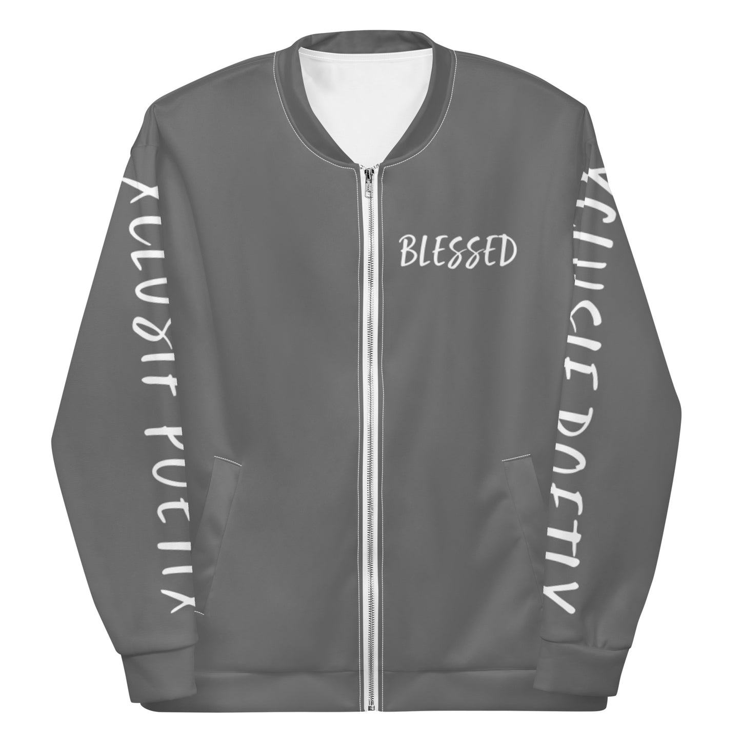 BLESSED BY XCLUSIF POETIX GREY & WHITE Unisex Bomber Jacket