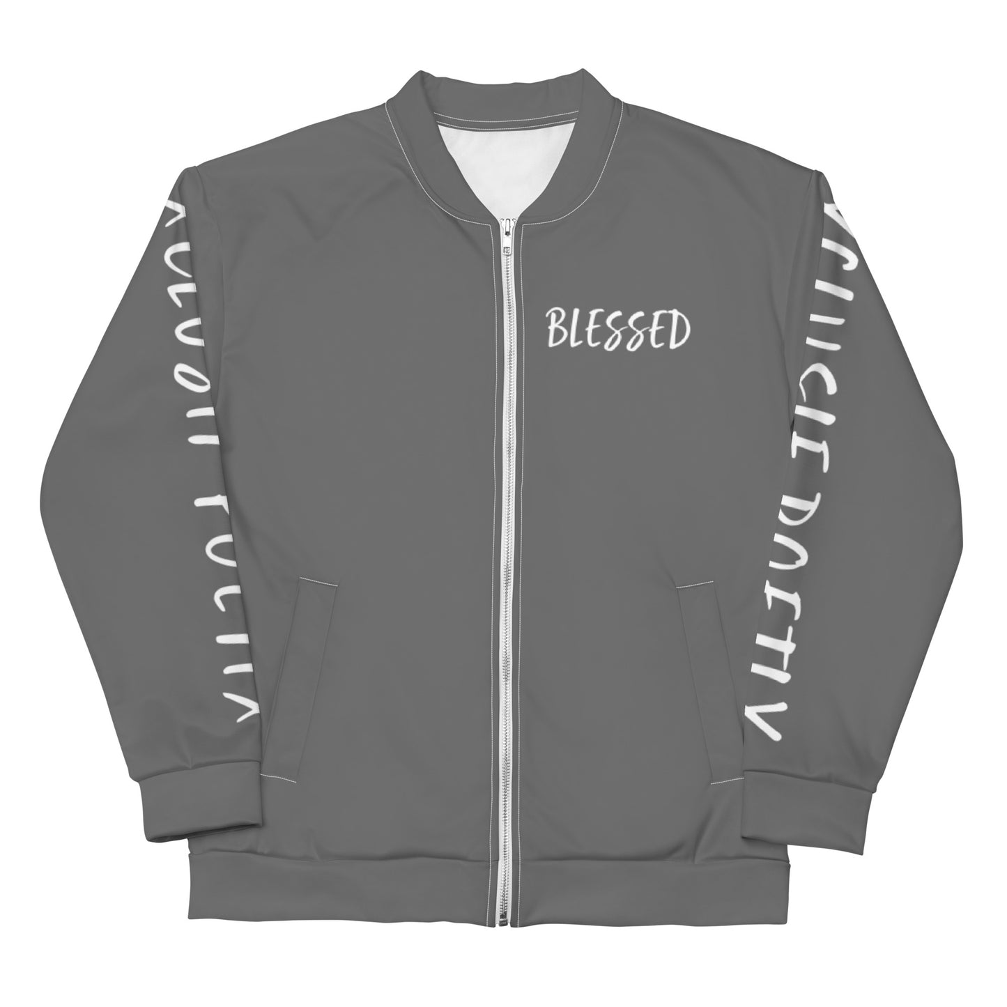 BLESSED BY XCLUSIF POETIX GREY & WHITE Unisex Bomber Jacket