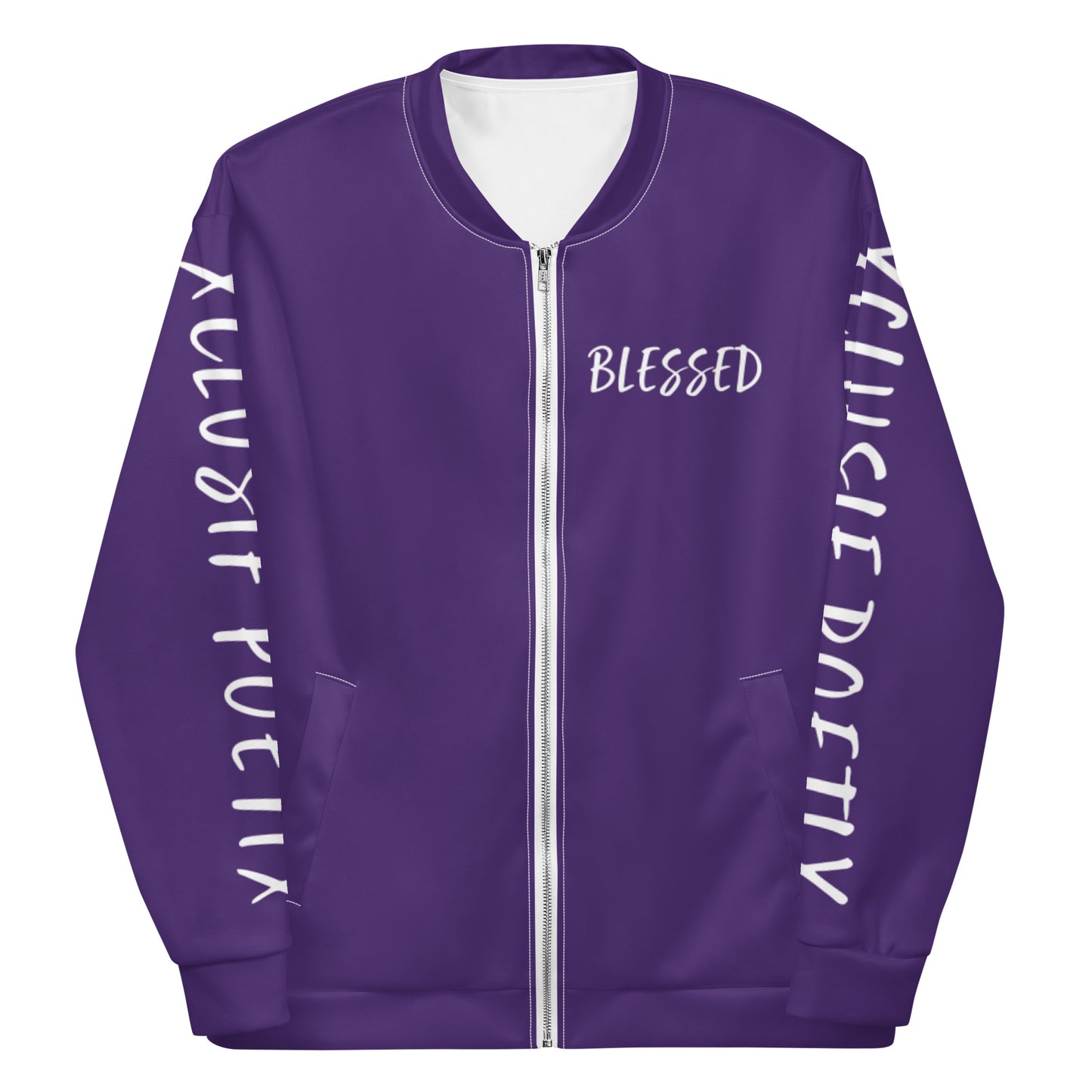 BLESSED BY XCLUSIF POETIX PURPLE & WHITE Unisex Bomber Jacket