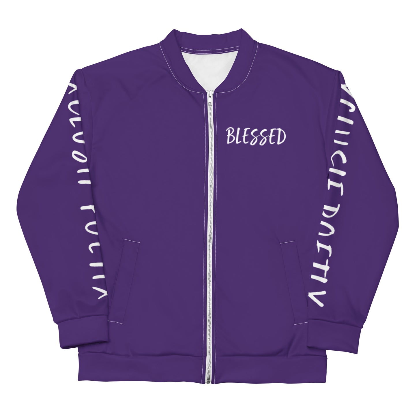 BLESSED BY XCLUSIF POETIX PURPLE & WHITE Unisex Bomber Jacket